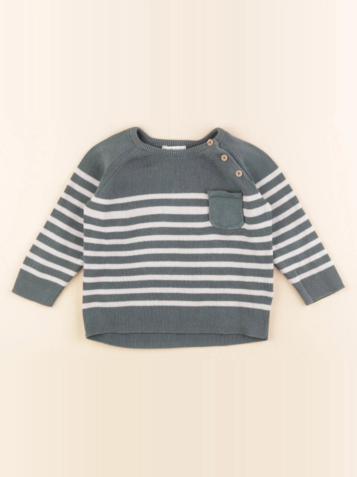 Vertbaudet - pull vert, beige - 18 mois