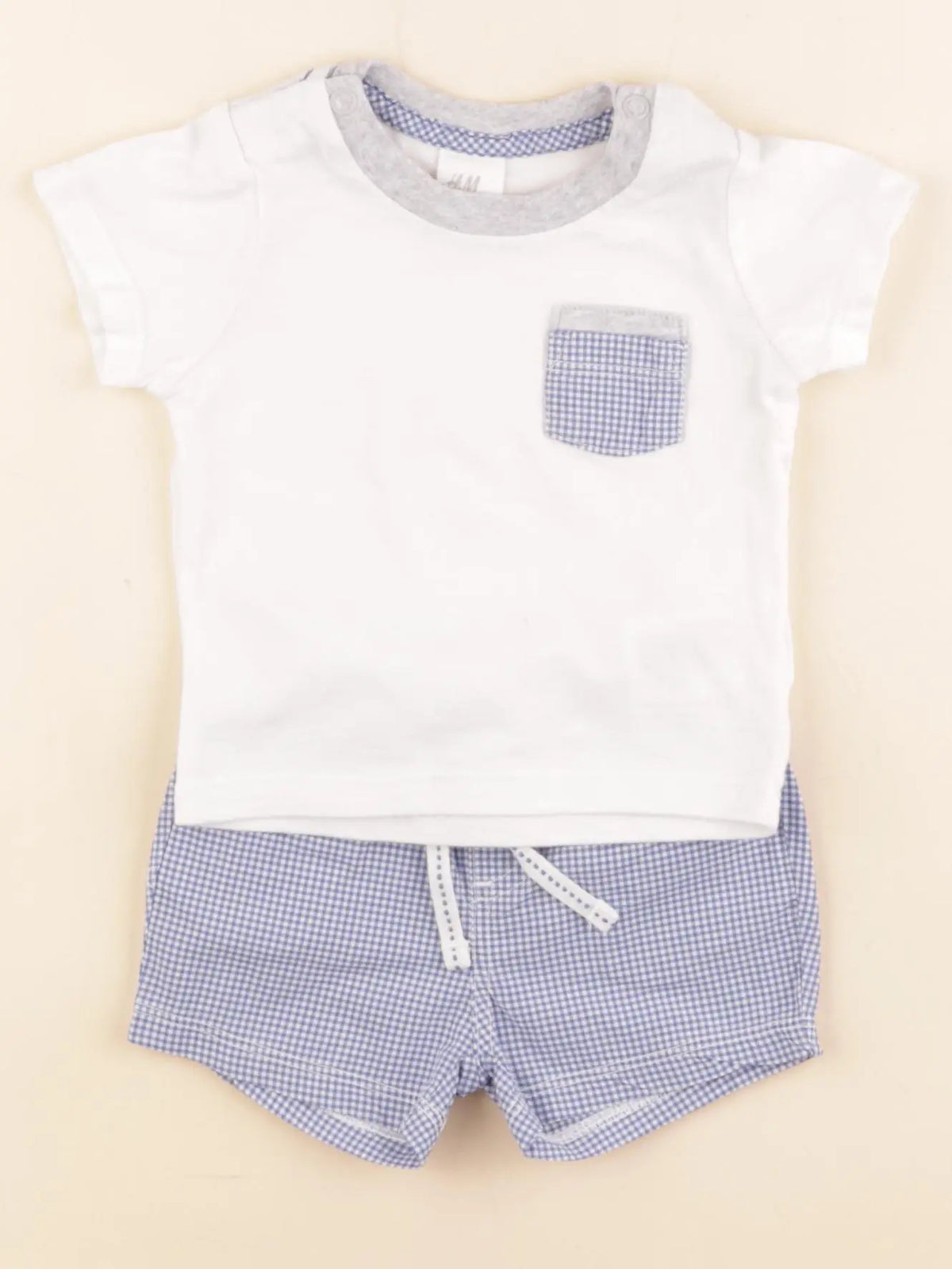H&M - pyjama coton blanc, bleu - 2/4 mois