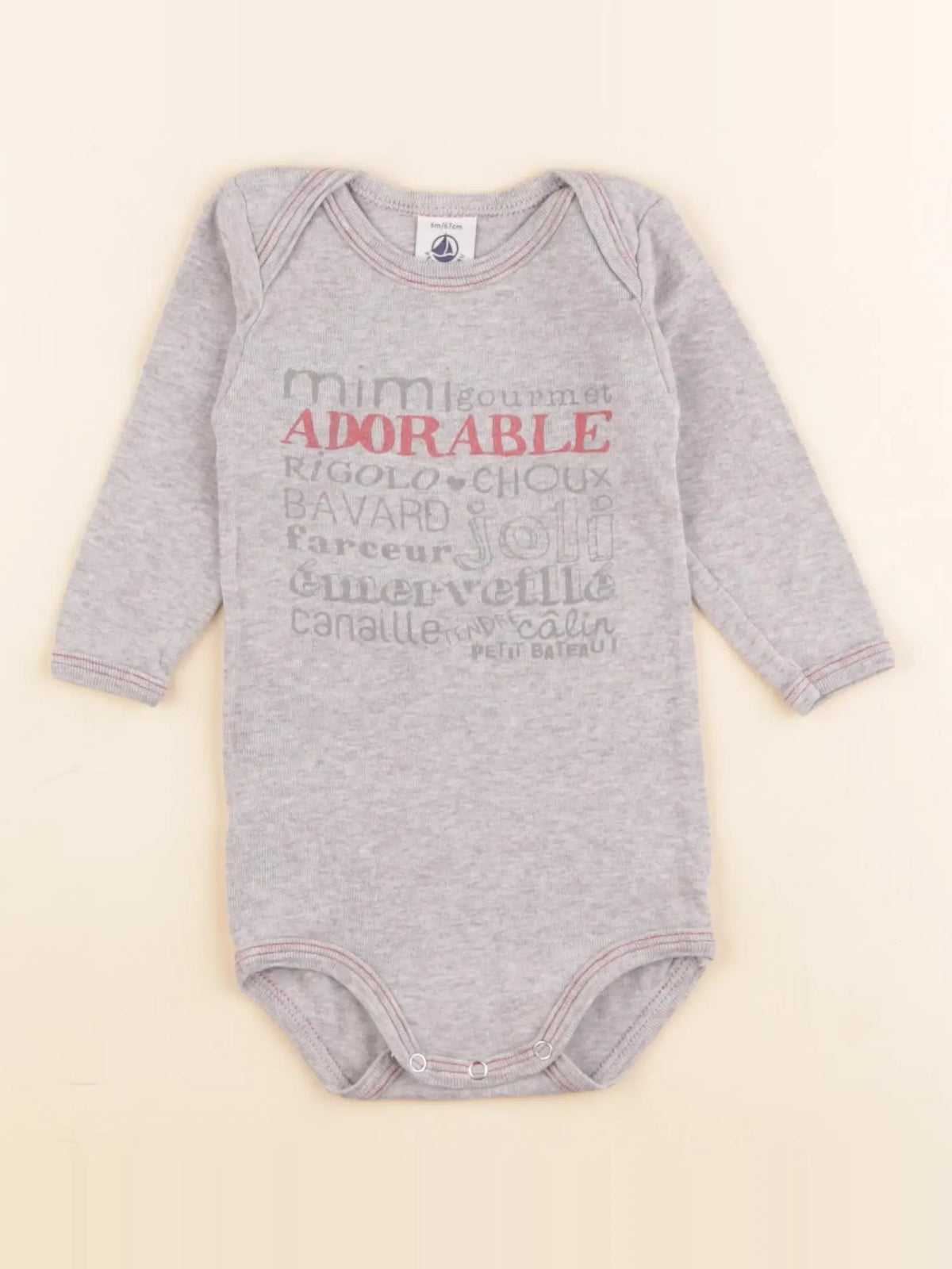 Petit Bateau - body gris - 6 mois