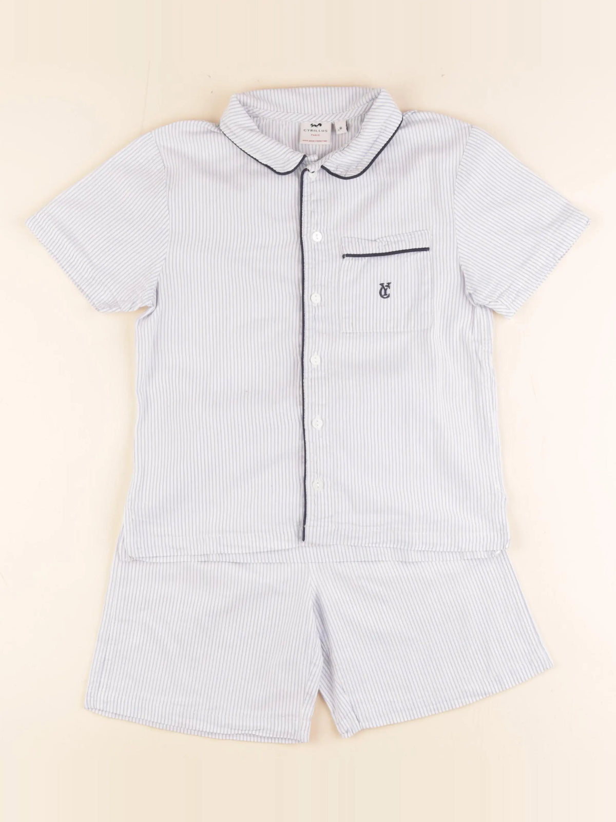 Cyrillus - pyjama coton blanc, bleu - 8 ans