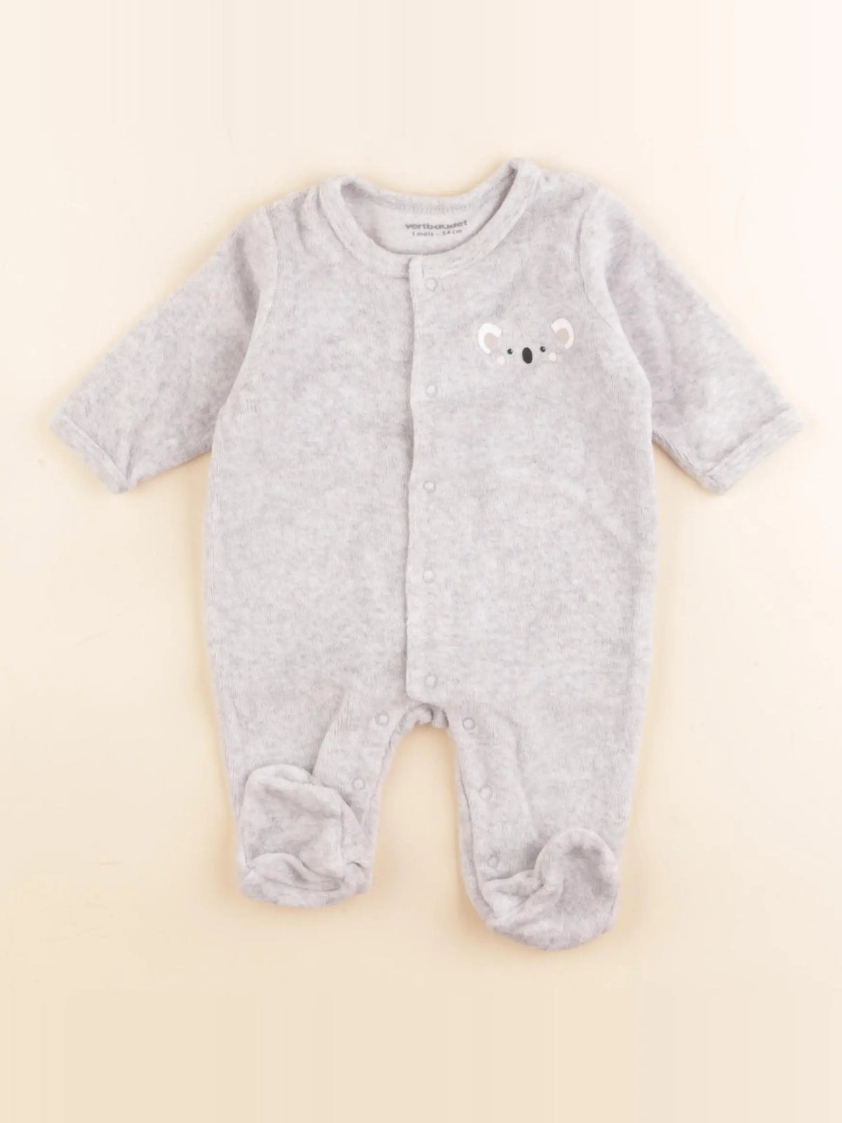 Vertbaudet - pyjama velours gris - 1 mois
