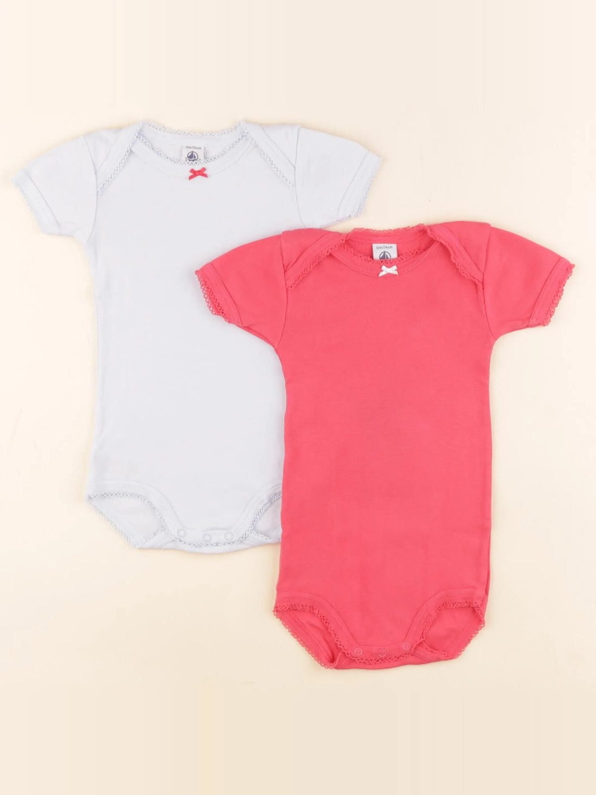 Petit Bateau - lot de 2 bodies en coton rose, bleu - 12 mois