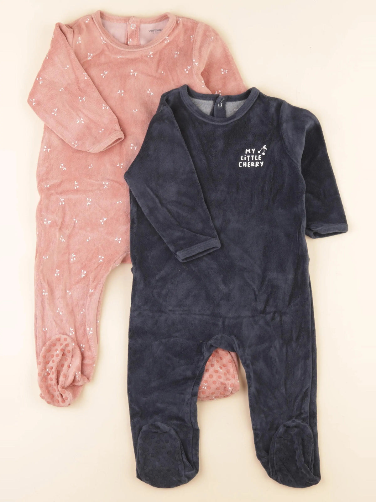 Vertbaudet - lot de 2 pyjamas velours bleu, rose - 18 mois