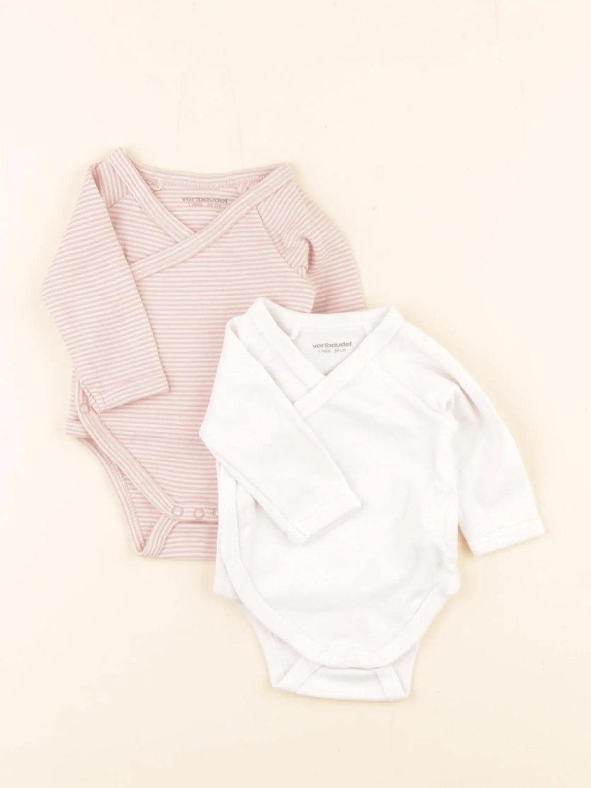 Vertbaudet - lot de 2 bodies en coton blanc, rose - 1 mois