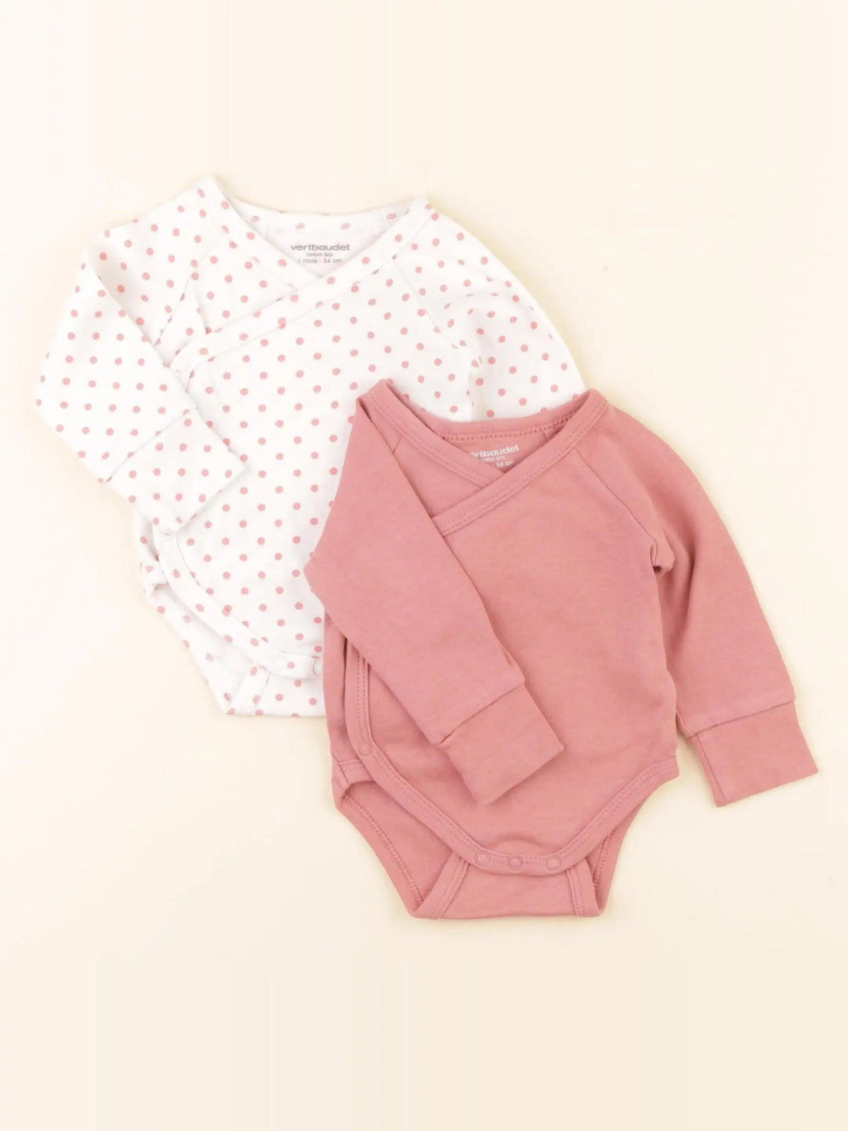 Vertbaudet - lot de 2 bodies en coton blanc, rose - 1 mois