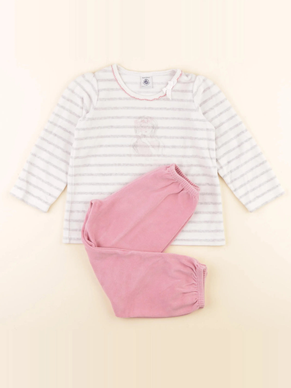 Petit Bateau - pyjama velours rose, blanc - 4 ans