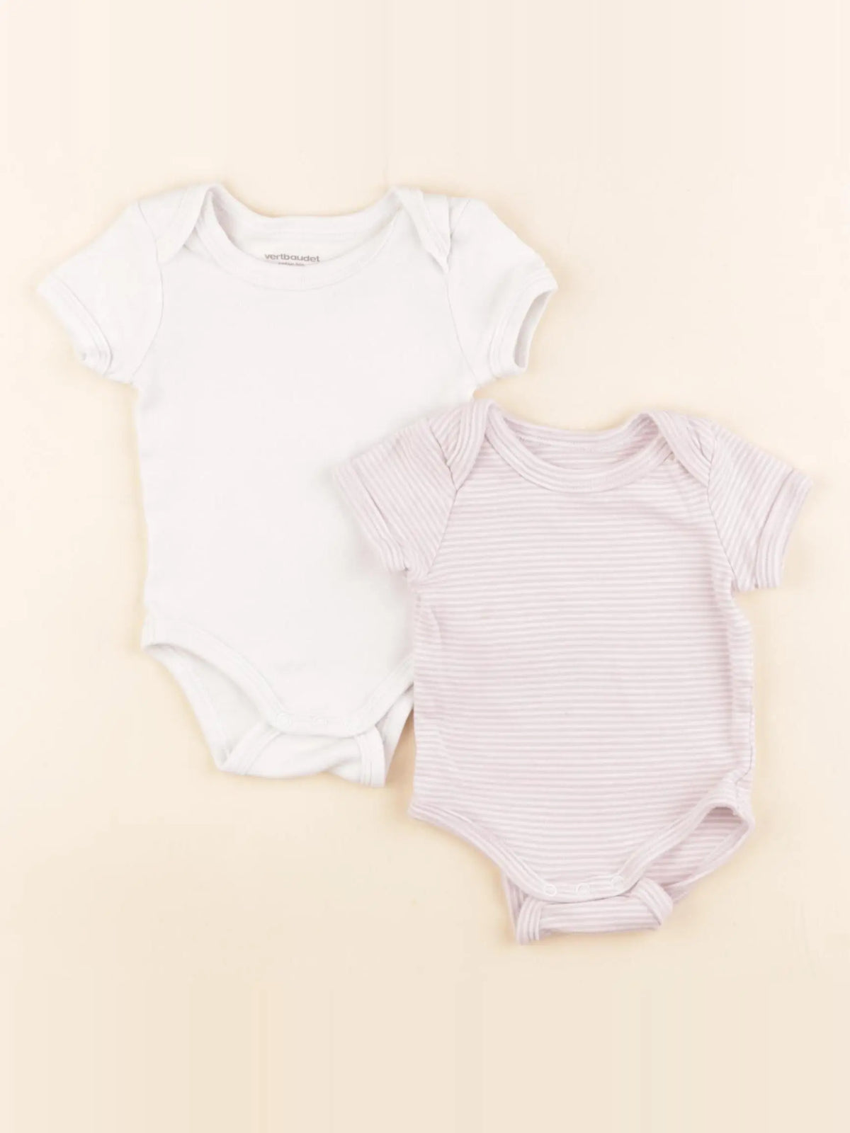 Vertbaudet - lot de 2 bodies en coton blanc, rose - 3 mois