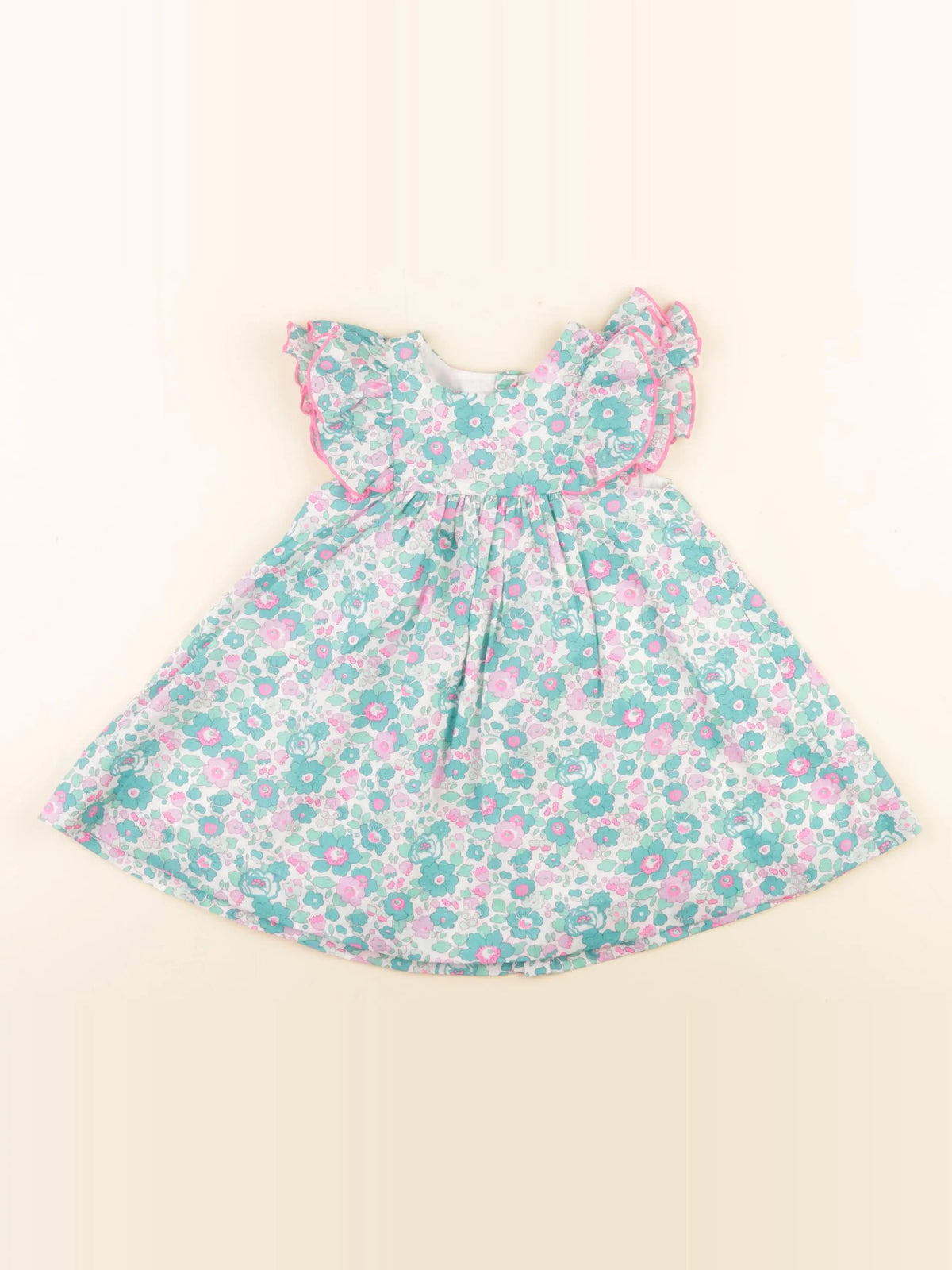 Jacadi - robe liberty vert, rose - 18 mois