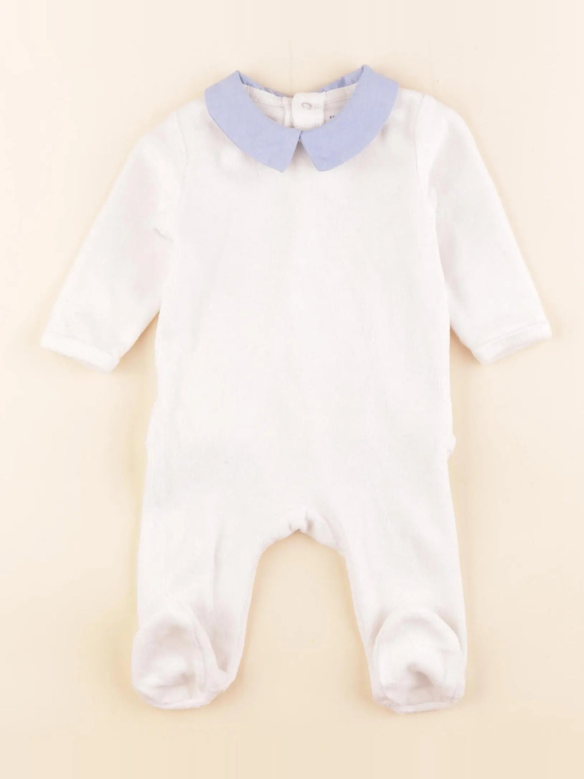 Vertbaudet - pyjama velours blanc, bleu - 3 mois