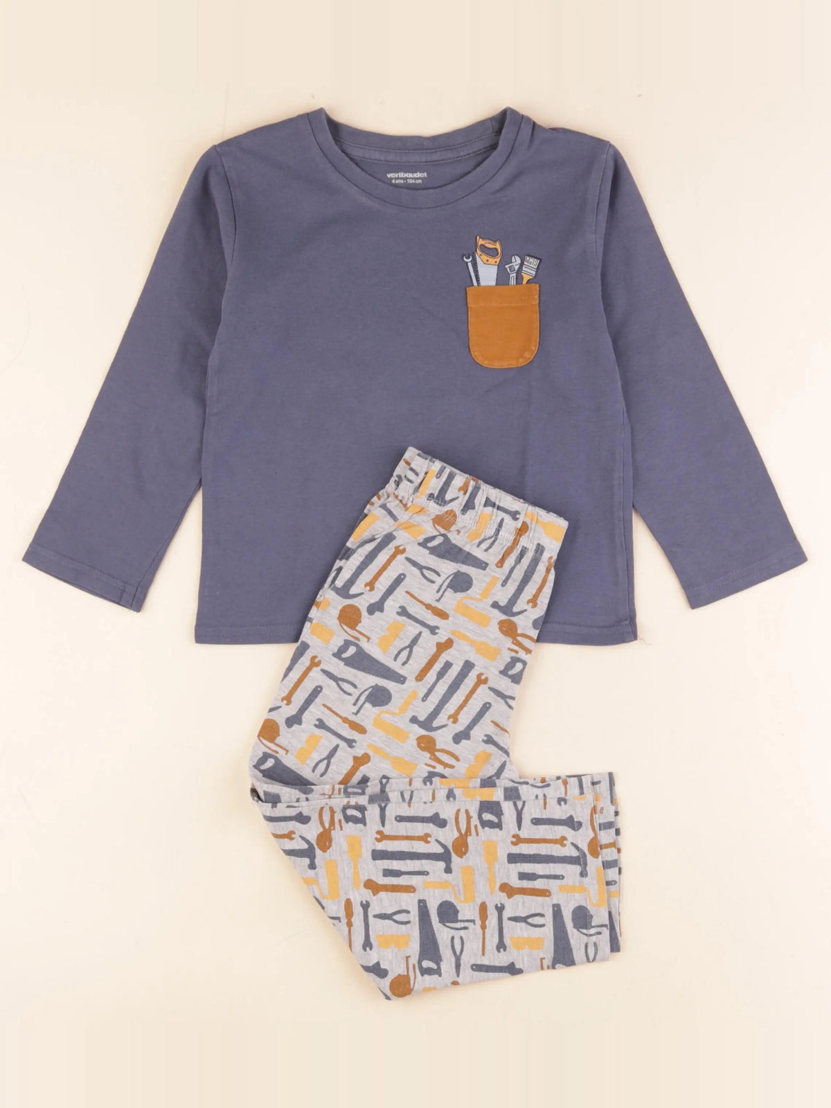 Vertbaudet - pyjama coton bleu, gris - 4 ans