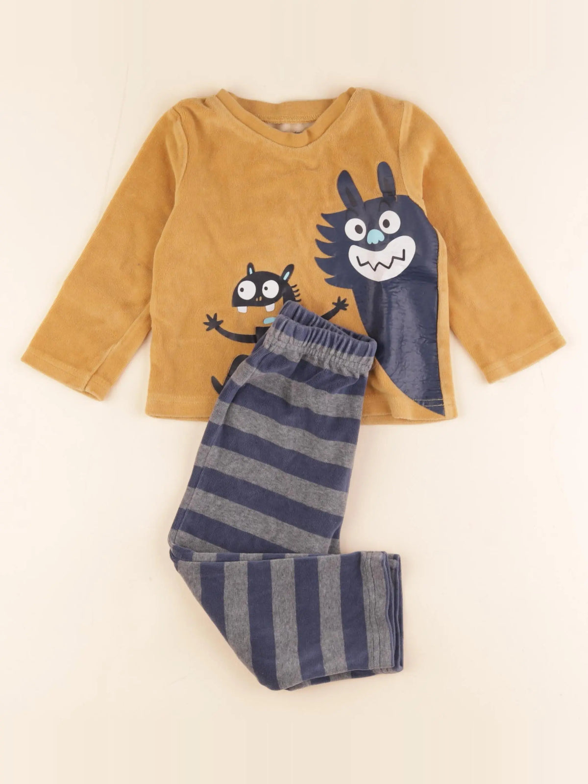 Vertbaudet - pyjama velours bleu, jaune - 2 ans