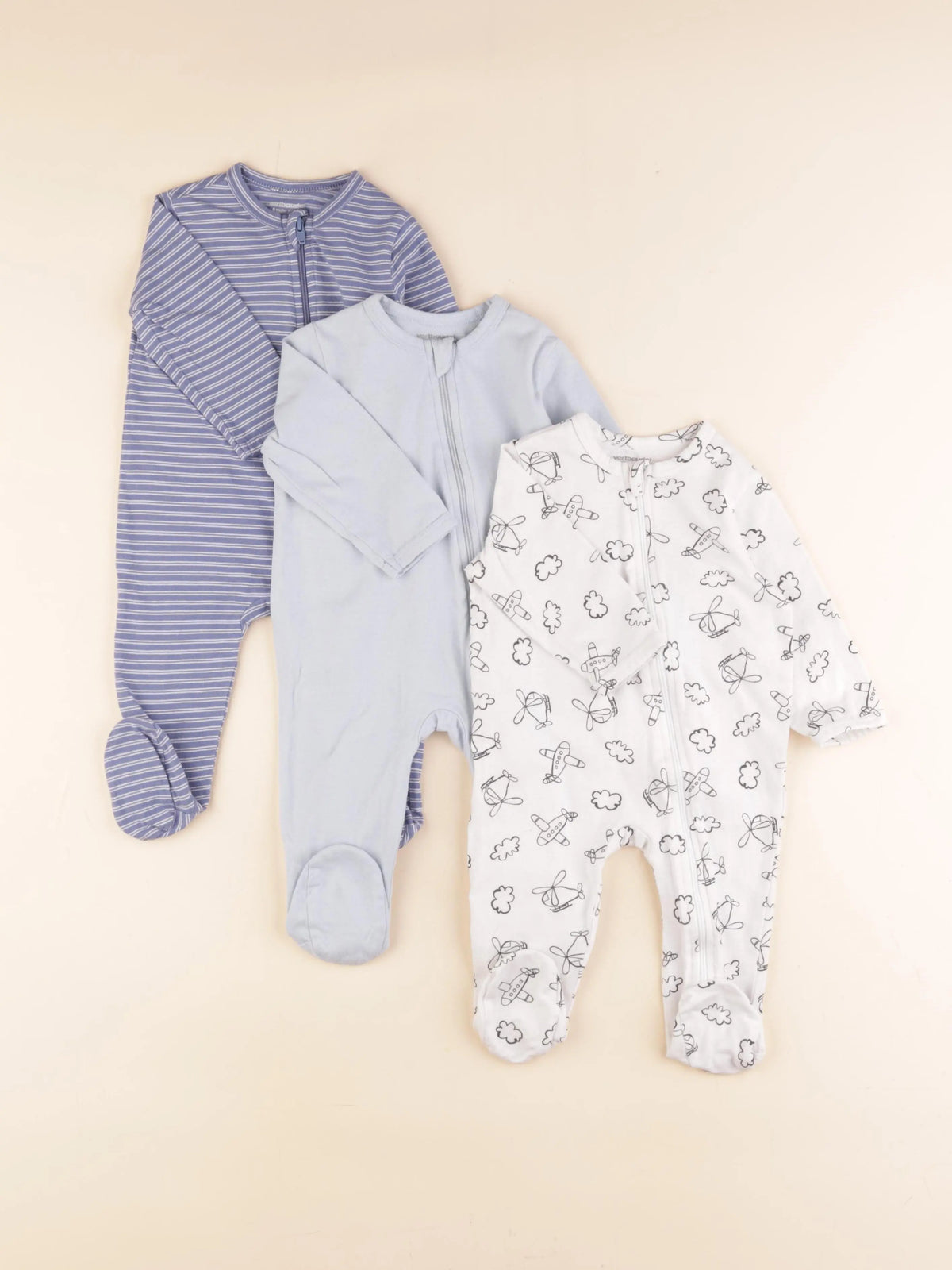 Vertbaudet - lot de 3 pyjamas coton blanc, bleu - 6 mois
