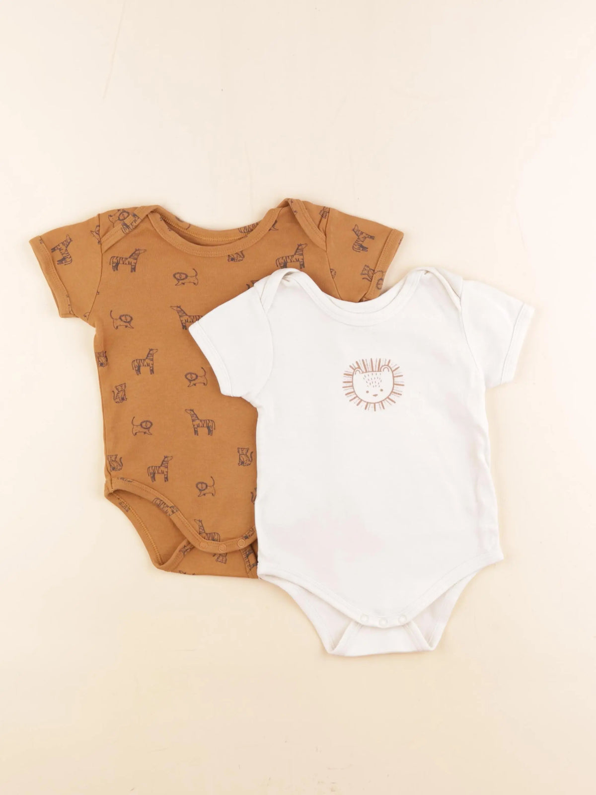 Vertbaudet - lot de 2 bodies en coton marron, blanc - 12 mois