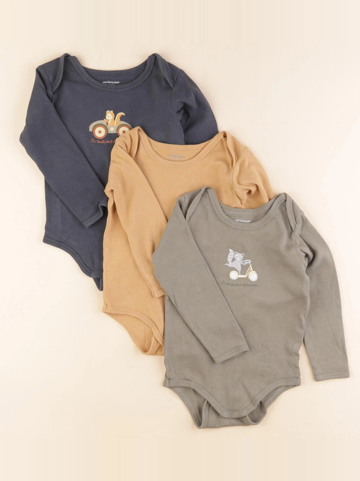 Vertbaudet - lot de 3 bodies en coton multicolore - 36 mois