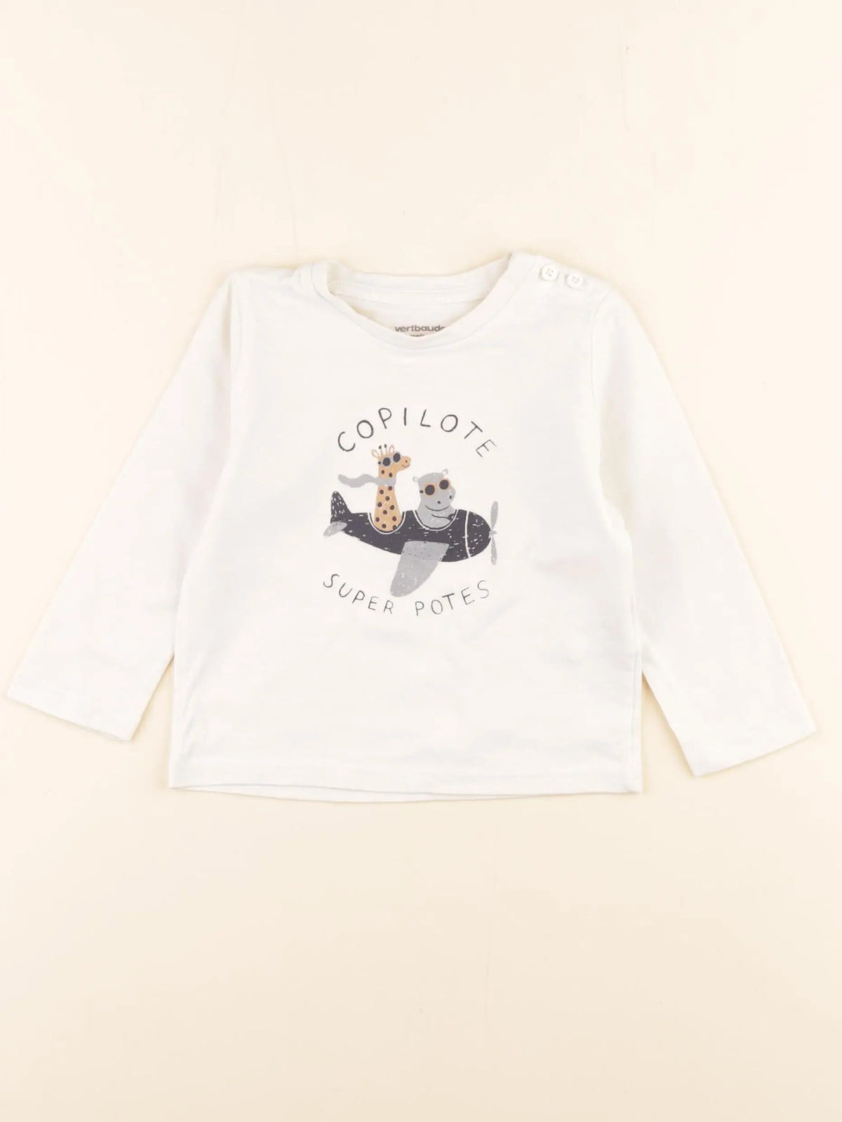 Vertbaudet - tee-shirt beige - 12 mois