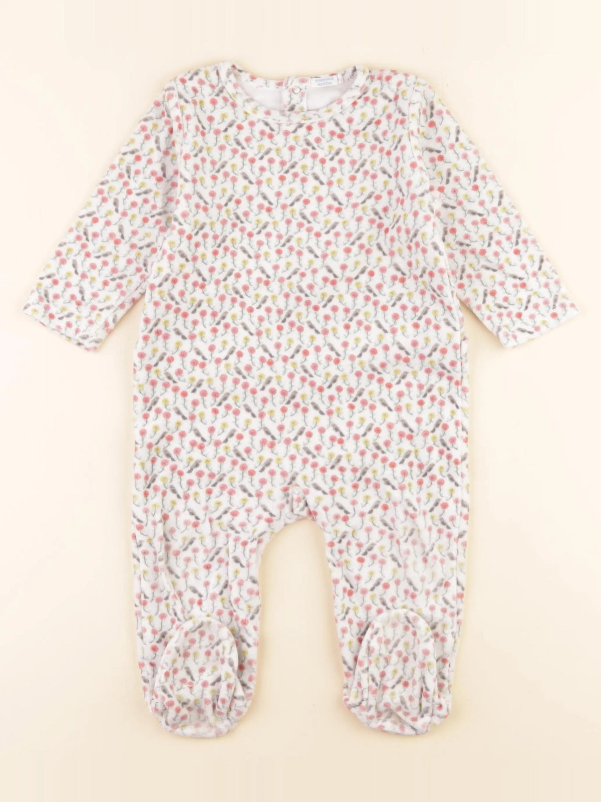 Boutchou - pyjama velours blanc, rose - 12 mois