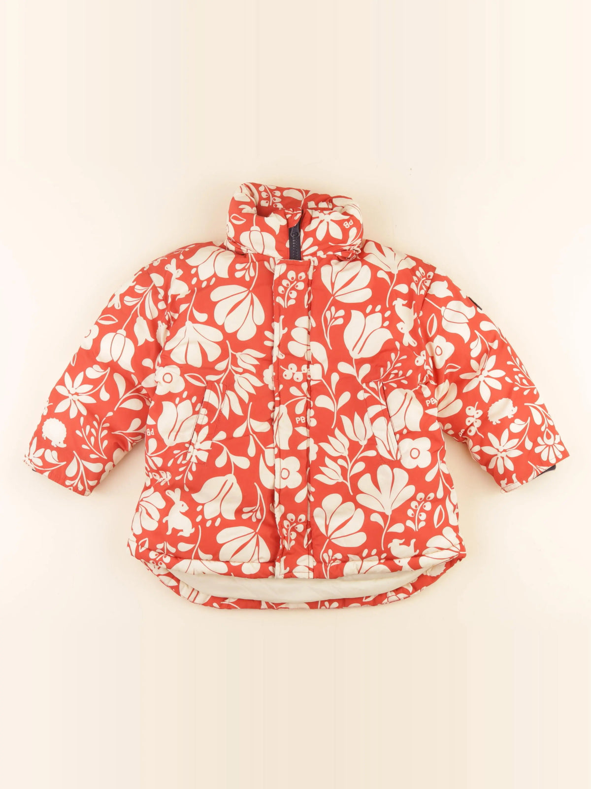 Petit Bateau - doudoune beige, rouge - 4 ans