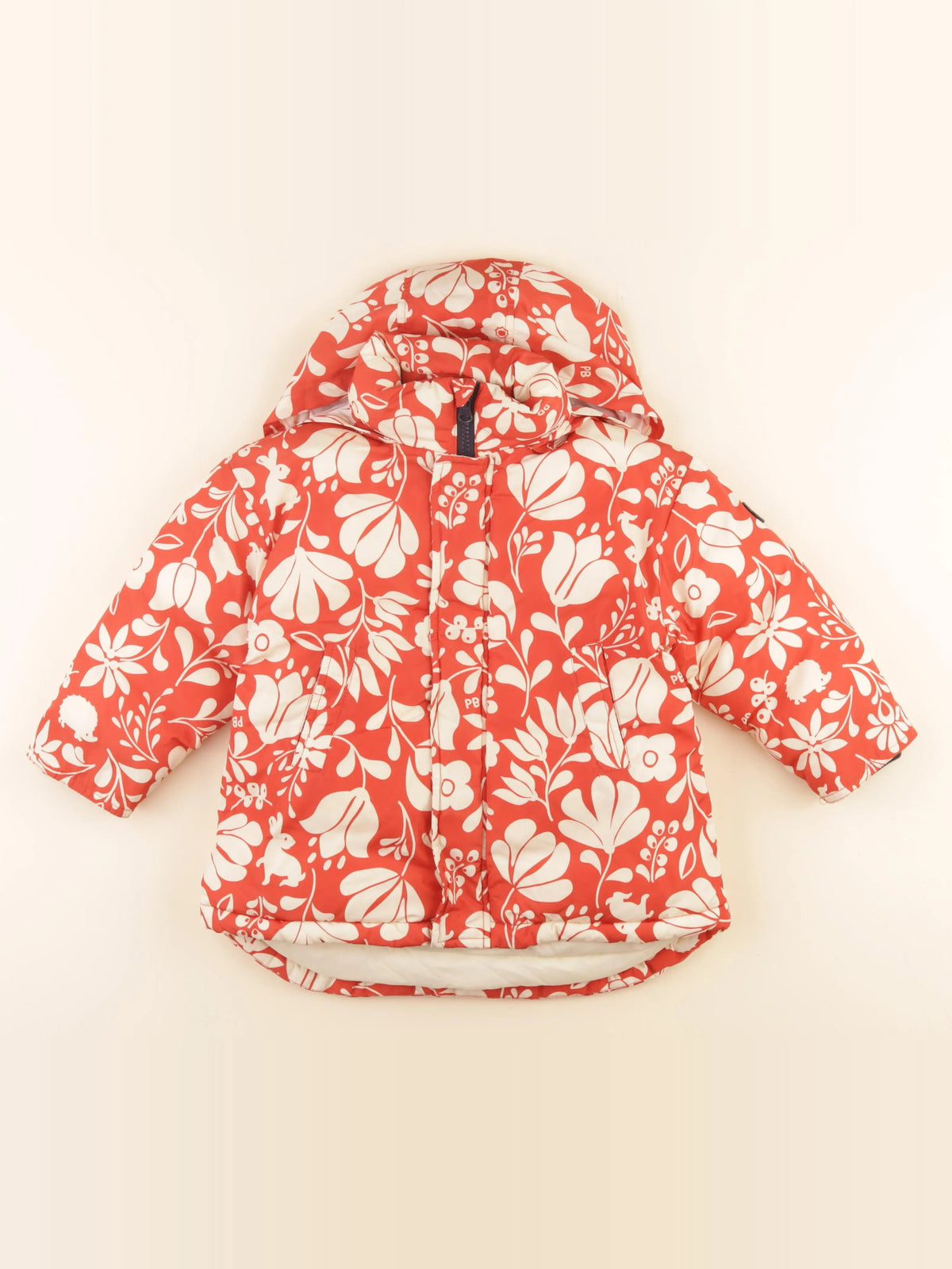 Petit Bateau - doudoune beige, rouge - 4 ans