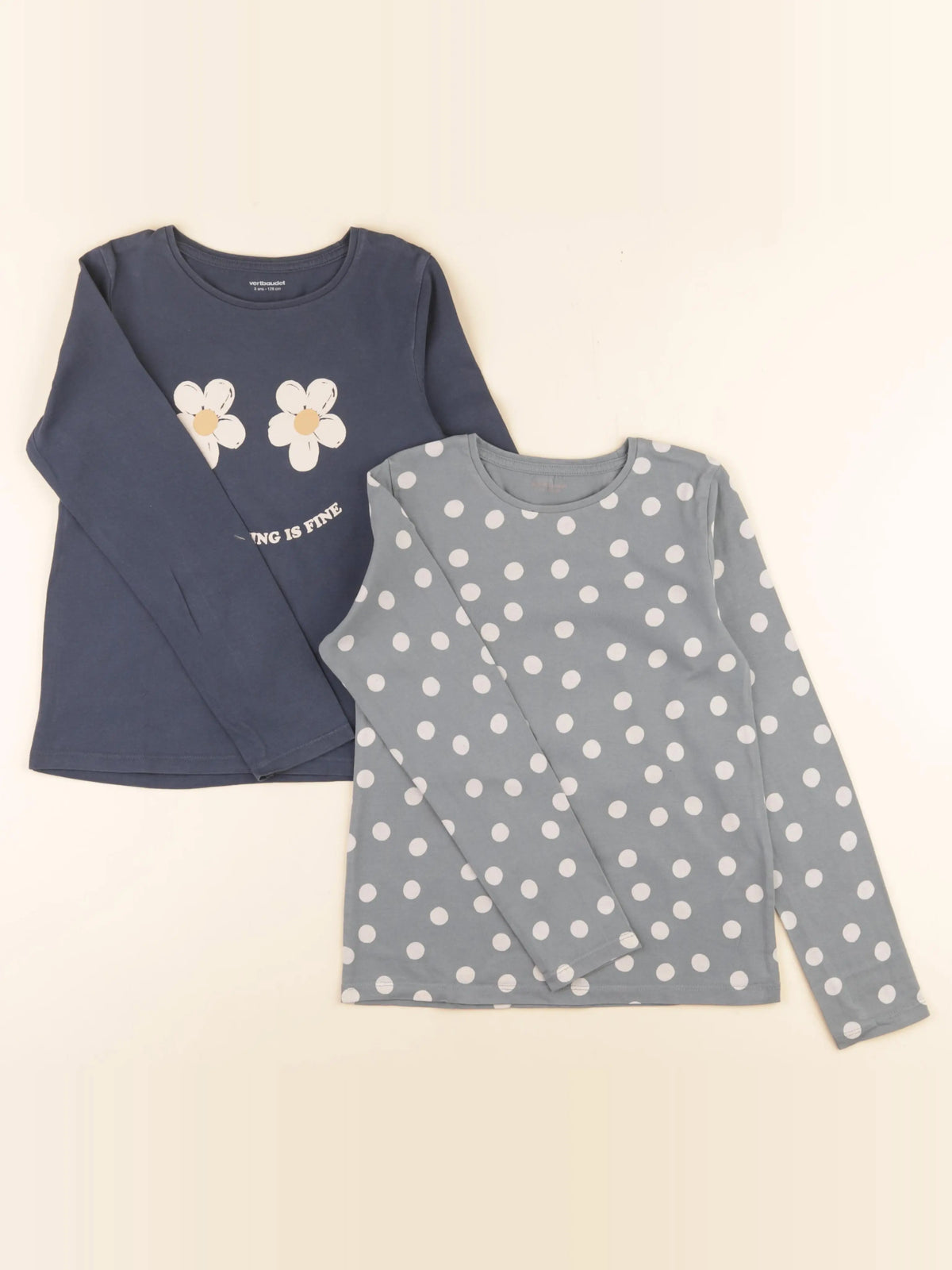 Vertbaudet - lot de 2 tee-shirts bleu, vert - 8 ans
