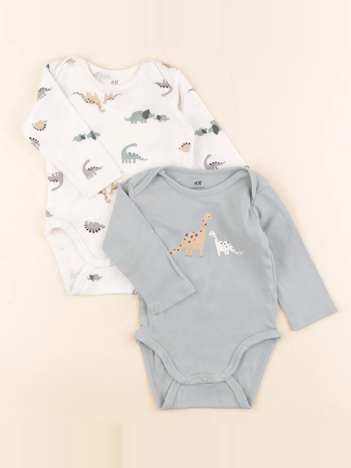 H&M - lot de 2 bodies en coton blanc, vert - 2/4 mois