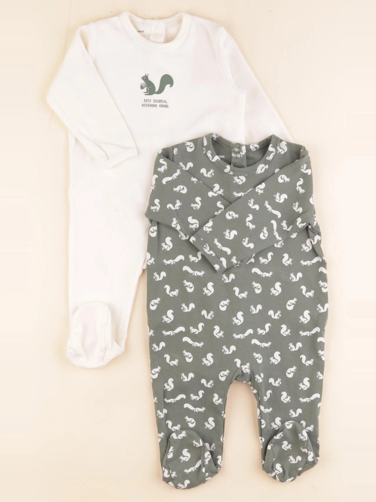 Vertbaudet - lot de 2 pyjamas coton vert, beige - 6 mois