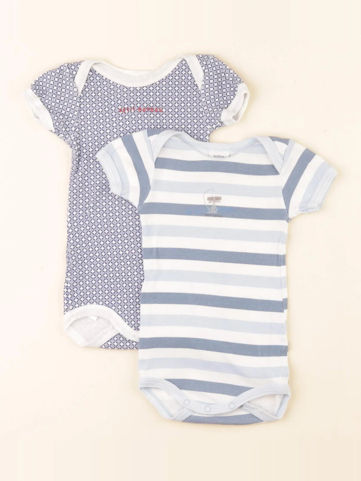 Petit Bateau - lot de 2 bodies en coton bleu - 3 mois