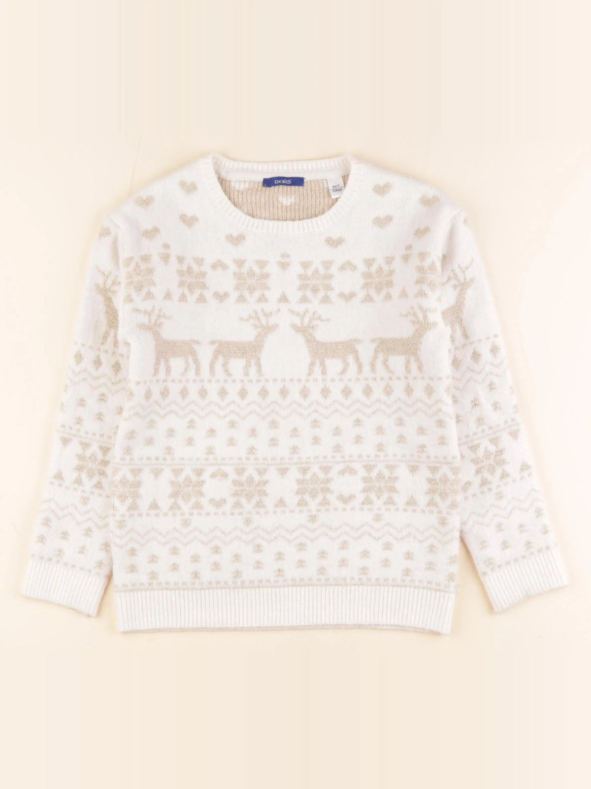 Okaidi - pull blanc, or - 8 ans