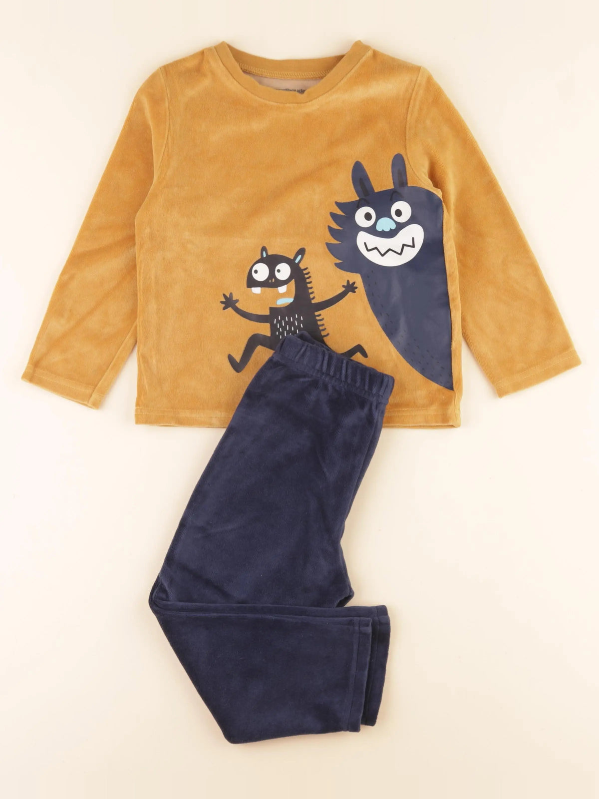 Vertbaudet - pyjama velours bleu, jaune - 4 ans