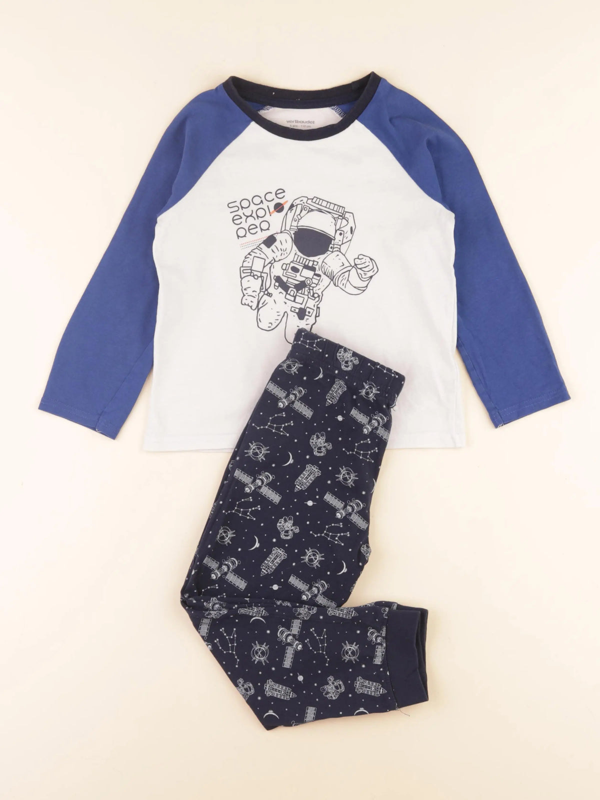 Vertbaudet - pyjama coton bleu, blanc - 5 ans