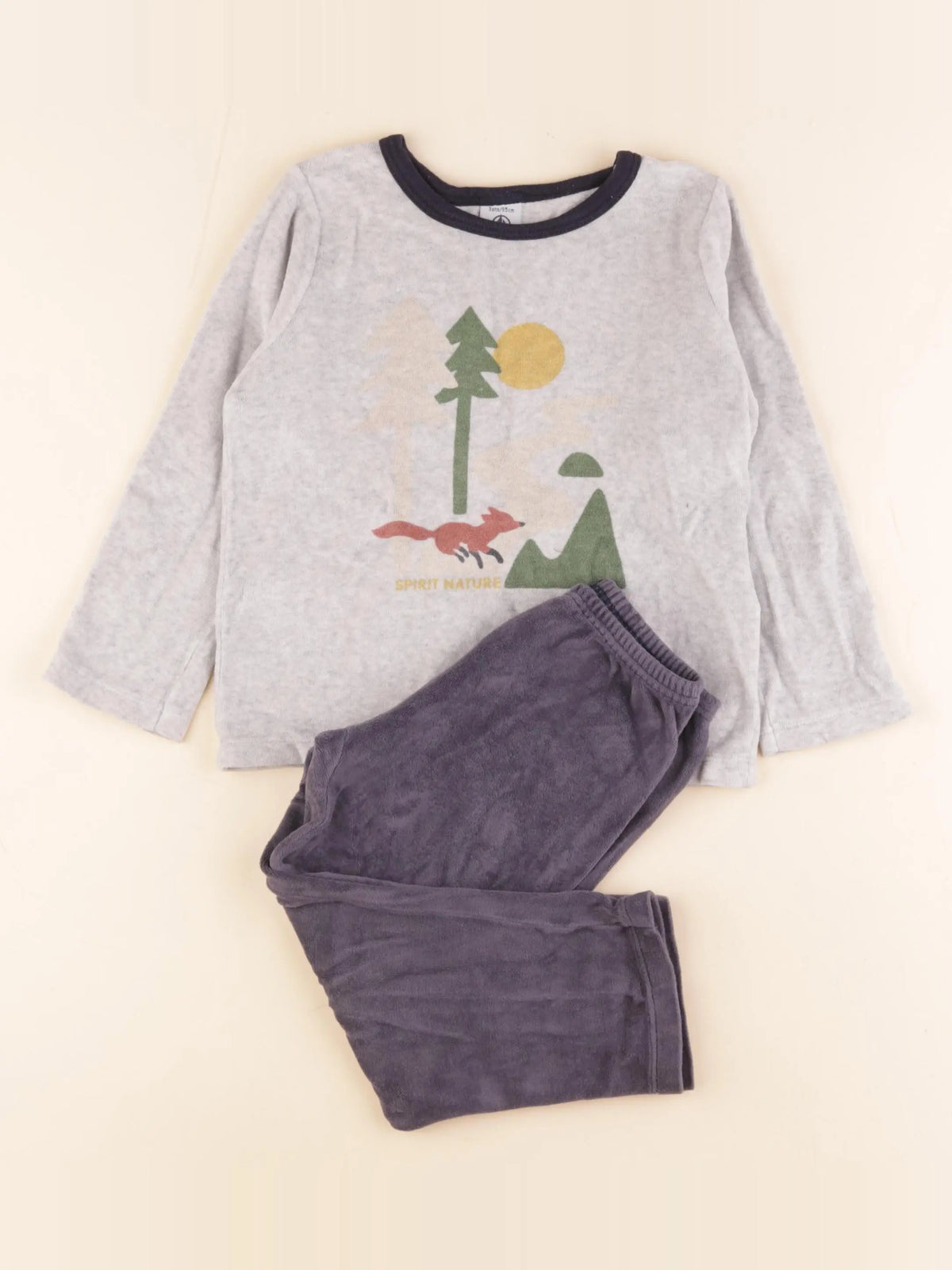 Petit Bateau - pyjama velours bleu, gris - 3 ans
