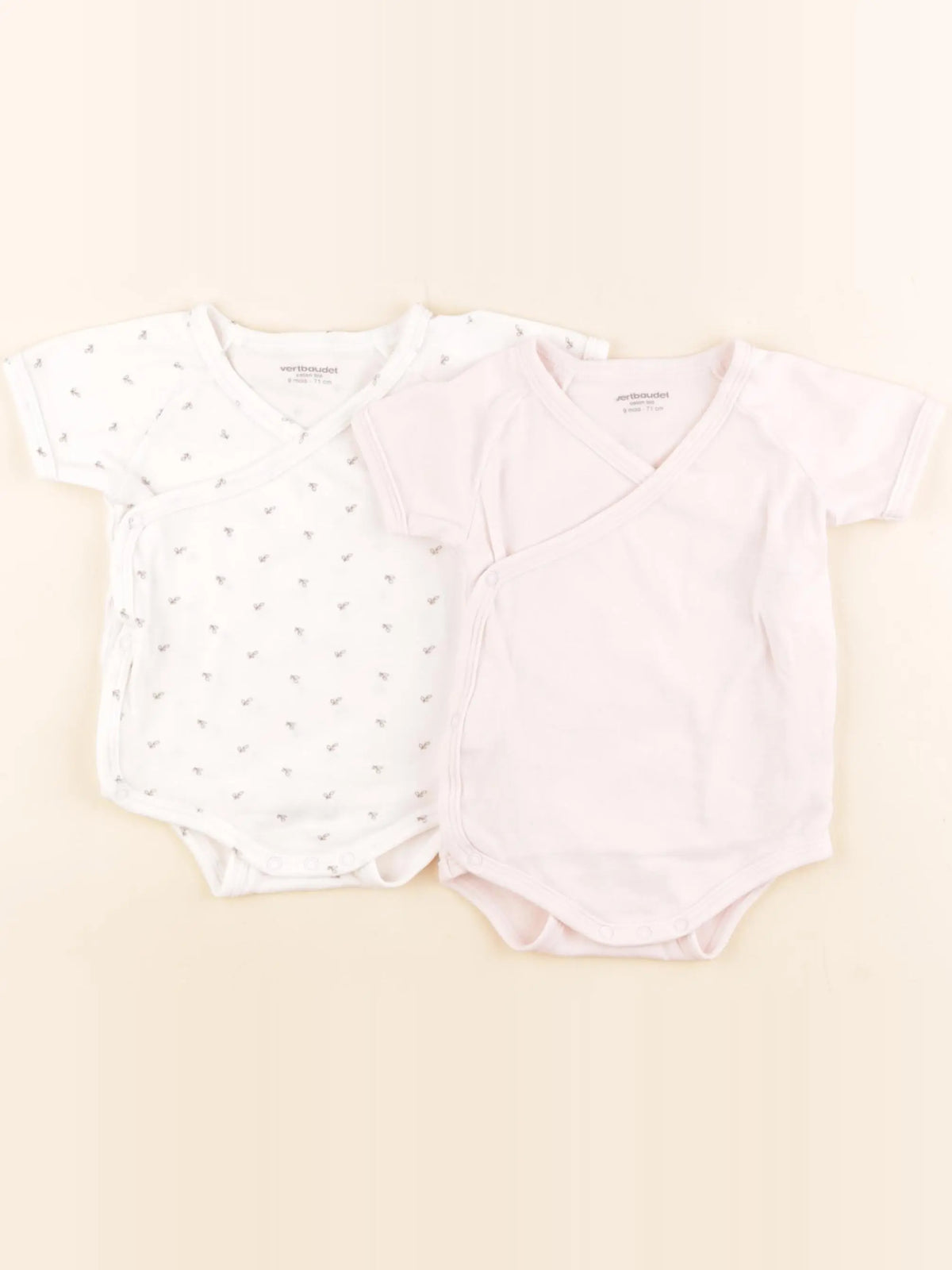 Vertbaudet - lot de 2 bodies en coton rose - 9 mois