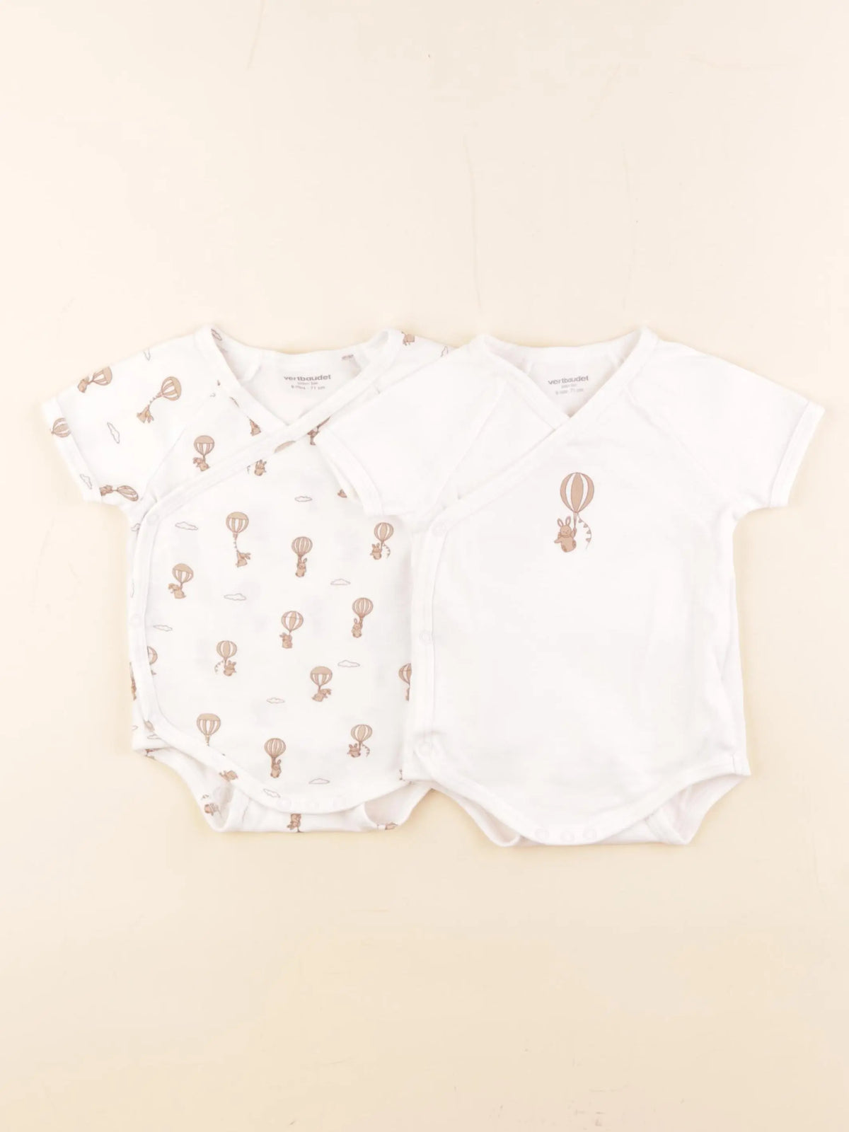 Vertbaudet - lot de 2 bodies en coton beige - 9 mois