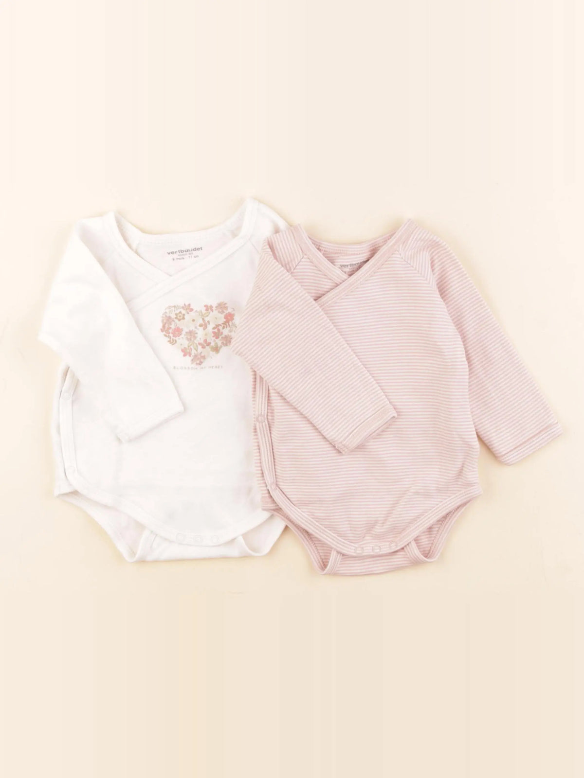 Vertbaudet - lot de 2 bodies en coton rose - 9 mois