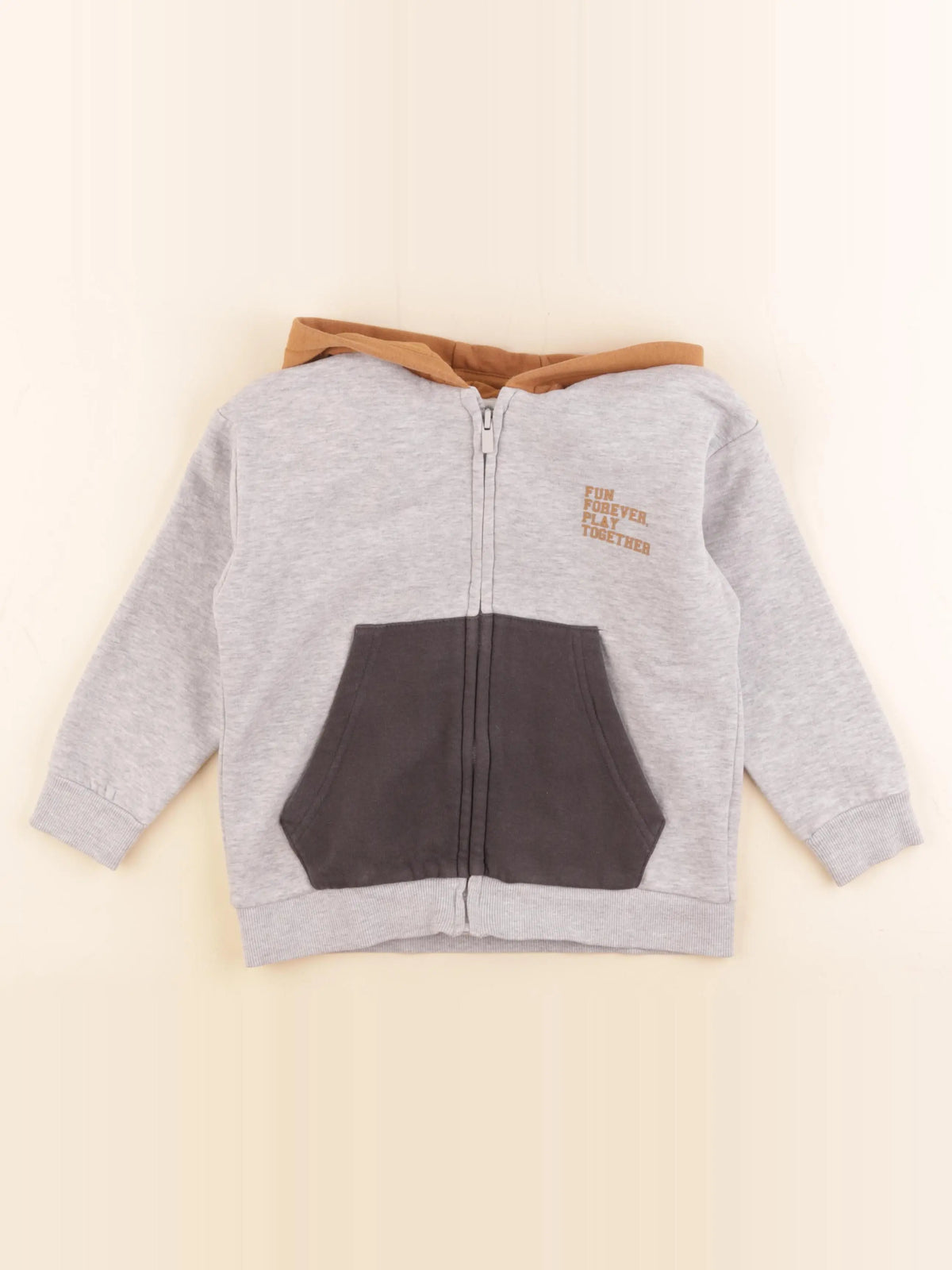 Vertbaudet - sweat gris, marron - 6 ans