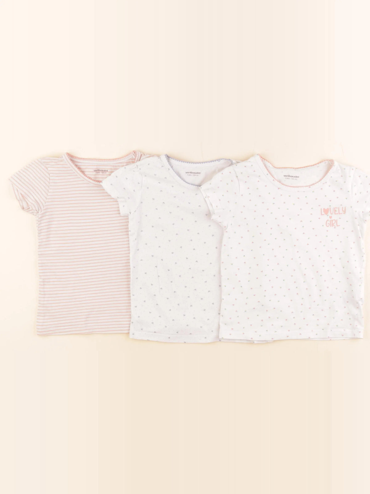 Vertbaudet - lot de 3 maillots de corps blanc, rose - 4 ans