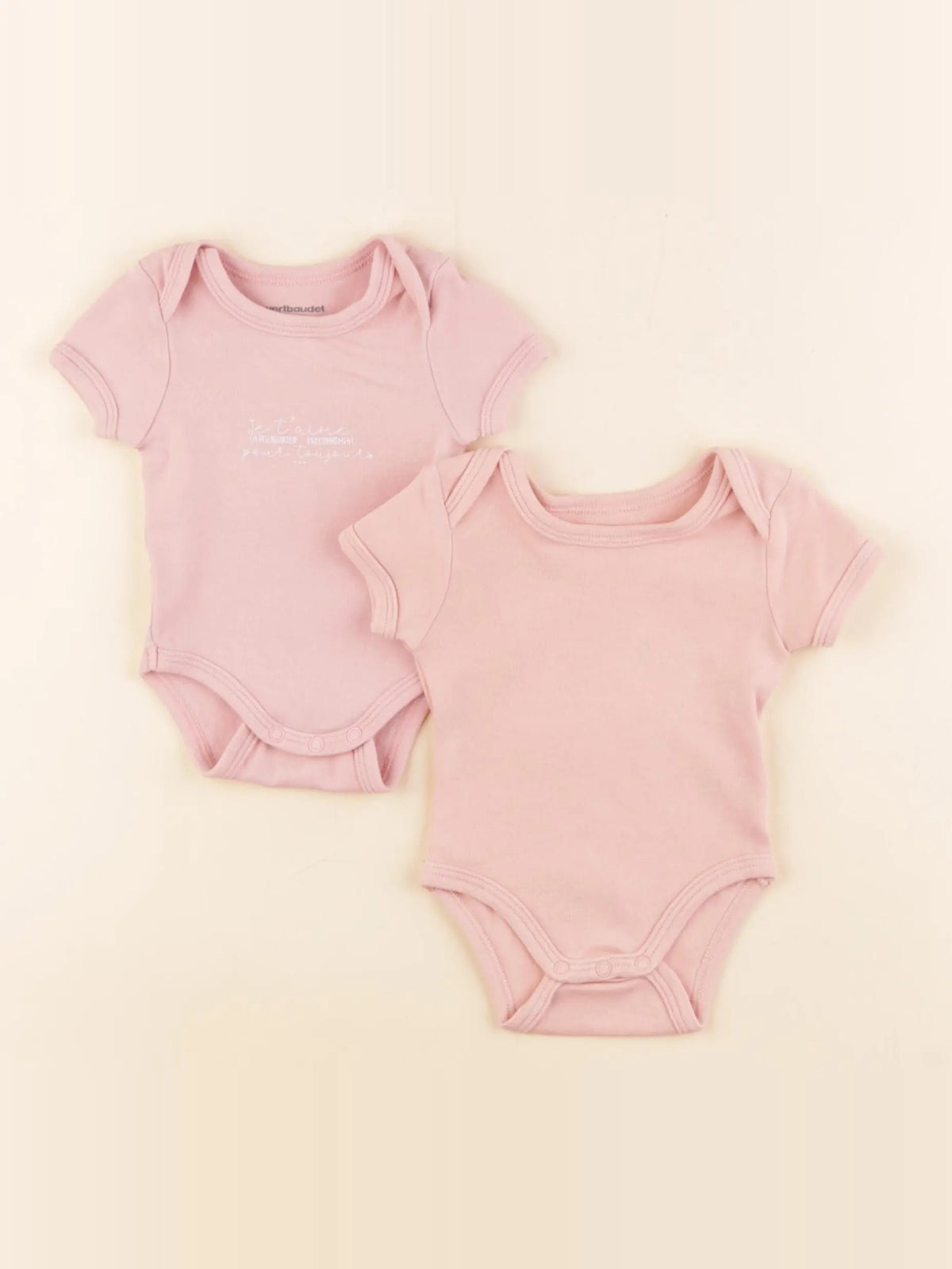 Vertbaudet - lot de 2 bodies en coton rose - 1 mois