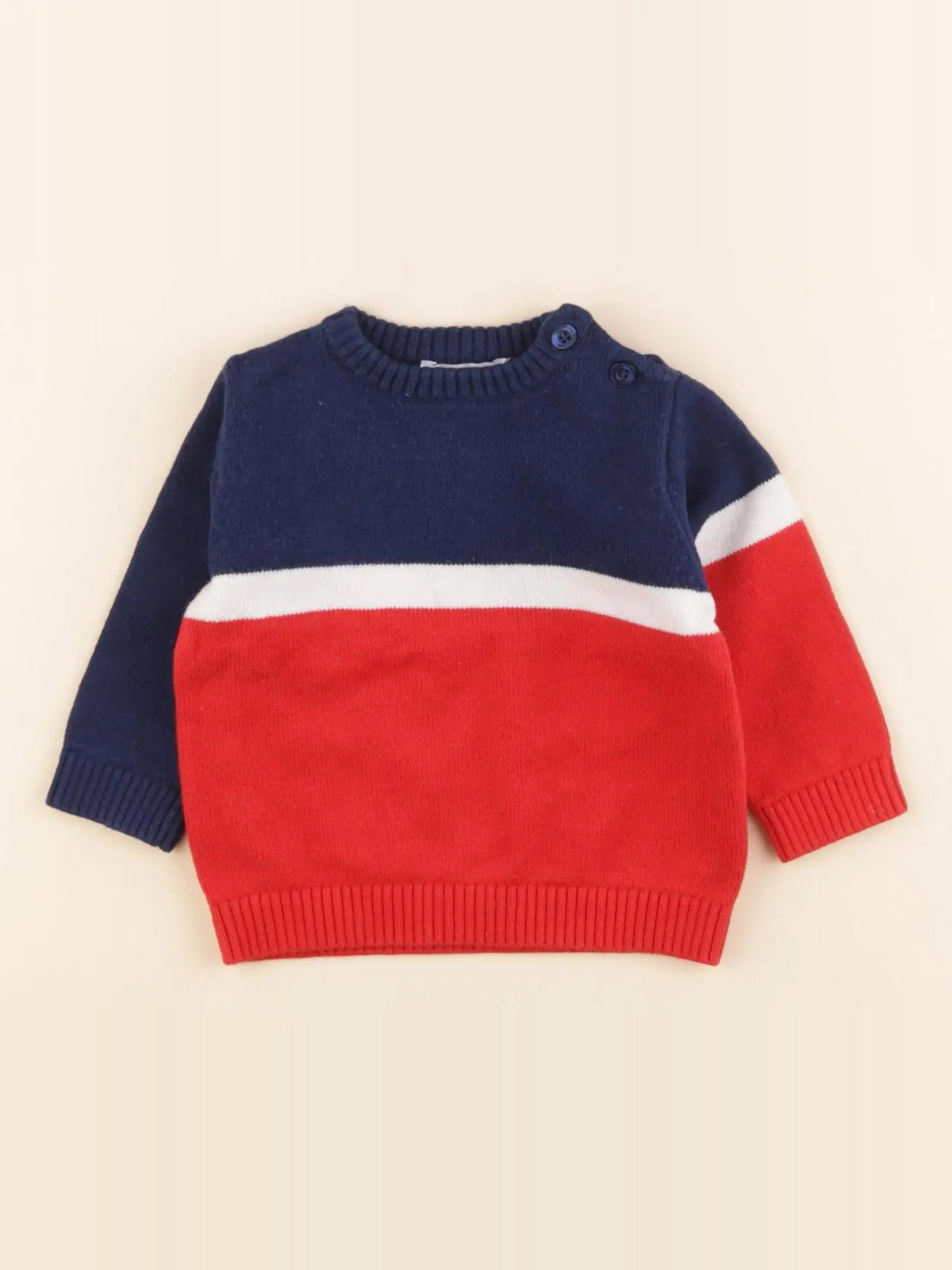 Jacadi - pull bleu, rouge - 6 mois
