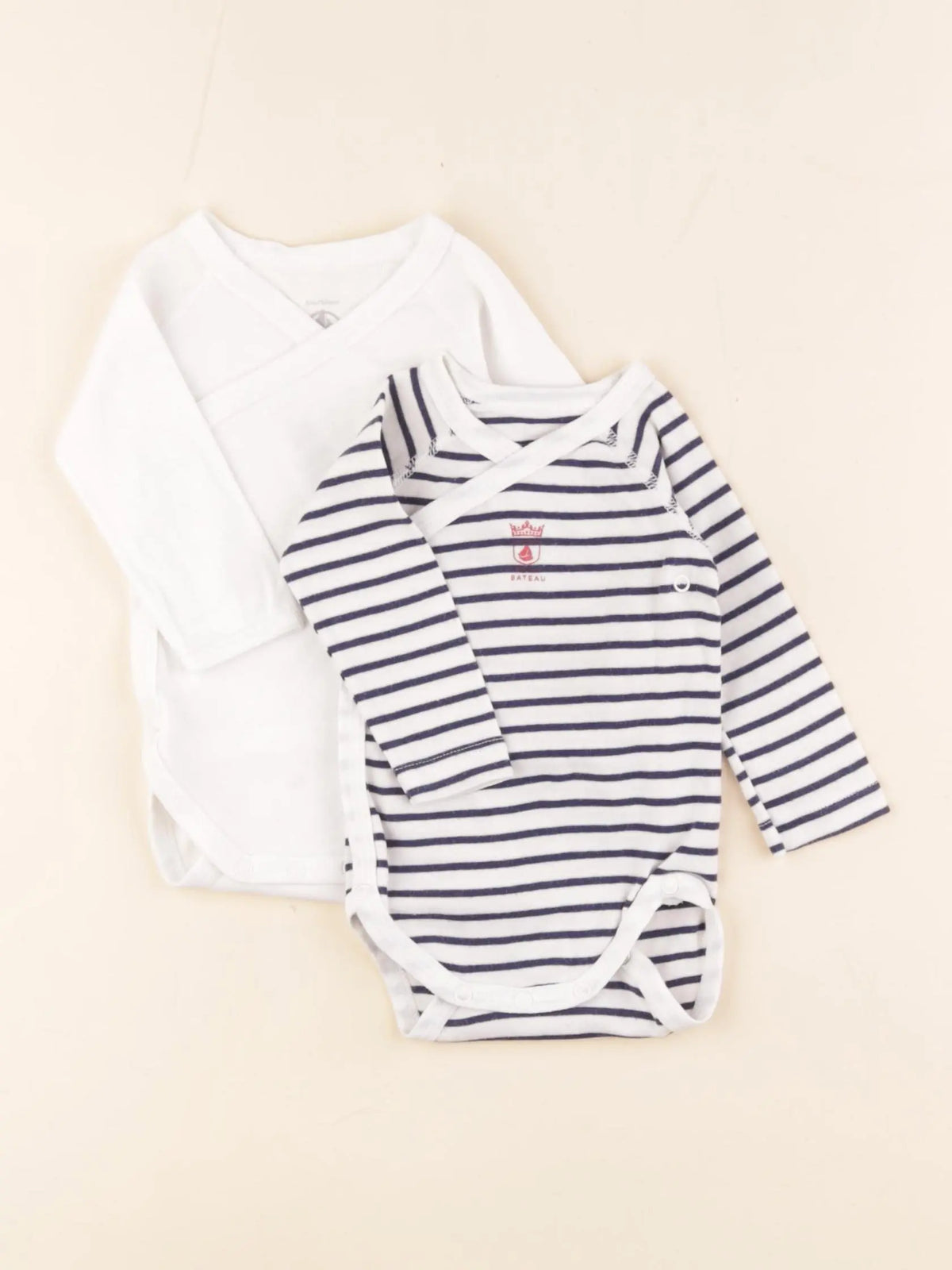 Petit Bateau - lot de 2 bodies en coton blanc, bleu - 3 mois