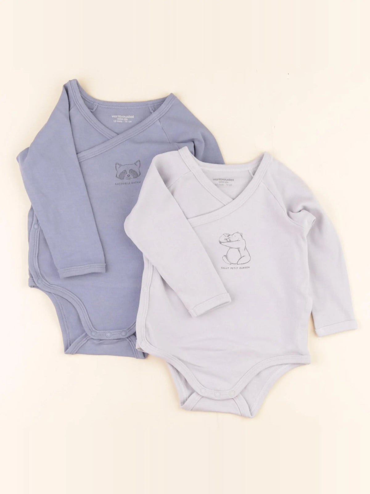 Vertbaudet - lot de 2 bodies en coton bleu - 12 mois