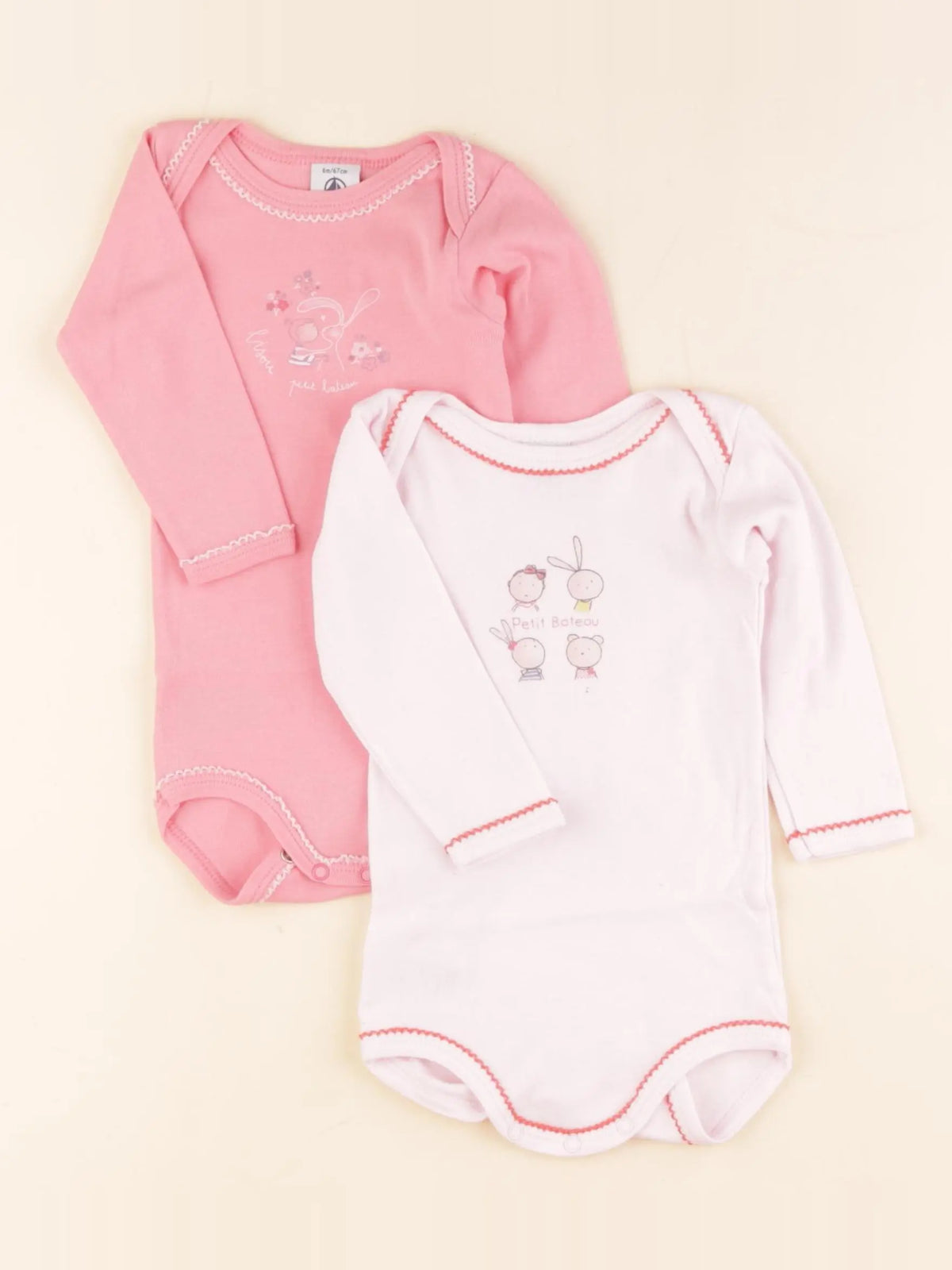 Petit Bateau - lot de 2 bodies en coton rose - 6 mois