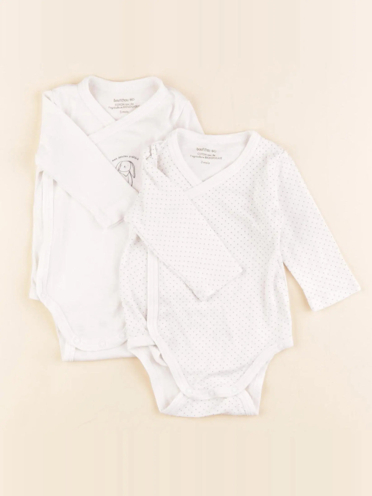Boutchou - lot de 2 bodies en coton blanc - 3 mois