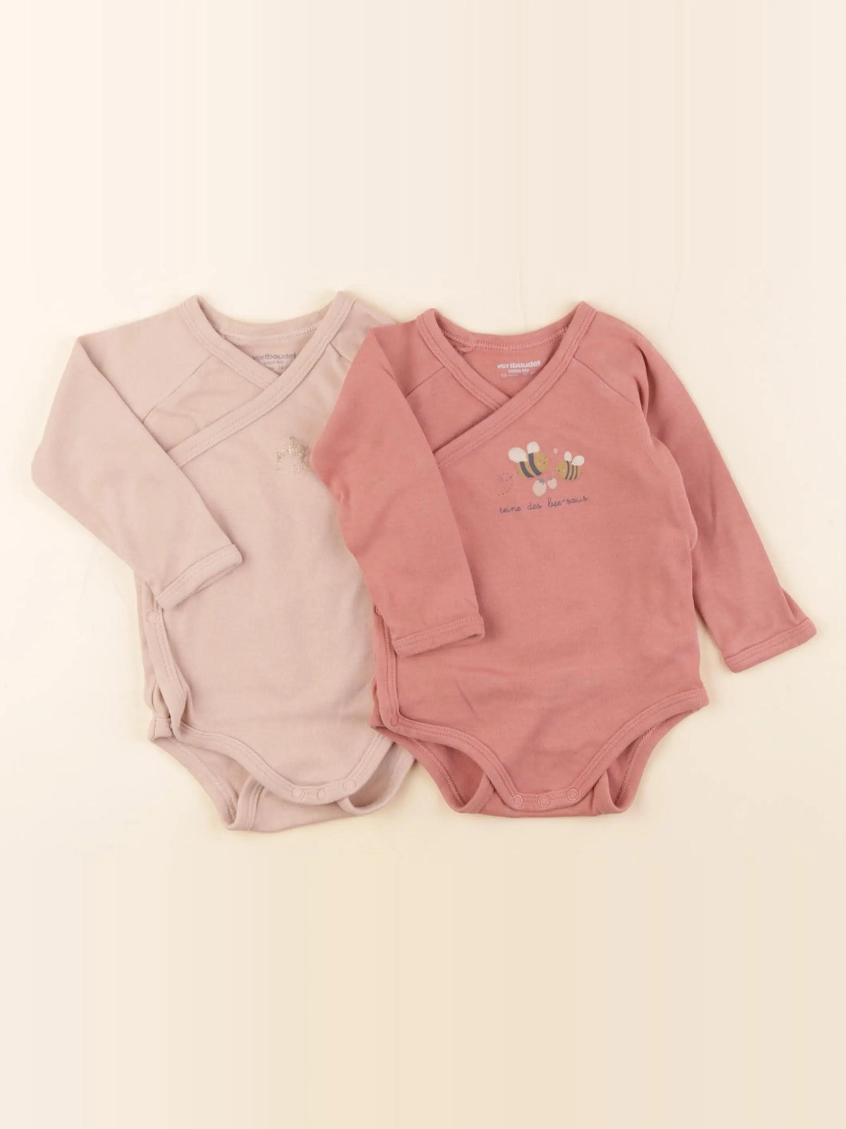 Vertbaudet - lot de 2 bodies en coton rose - 12 mois