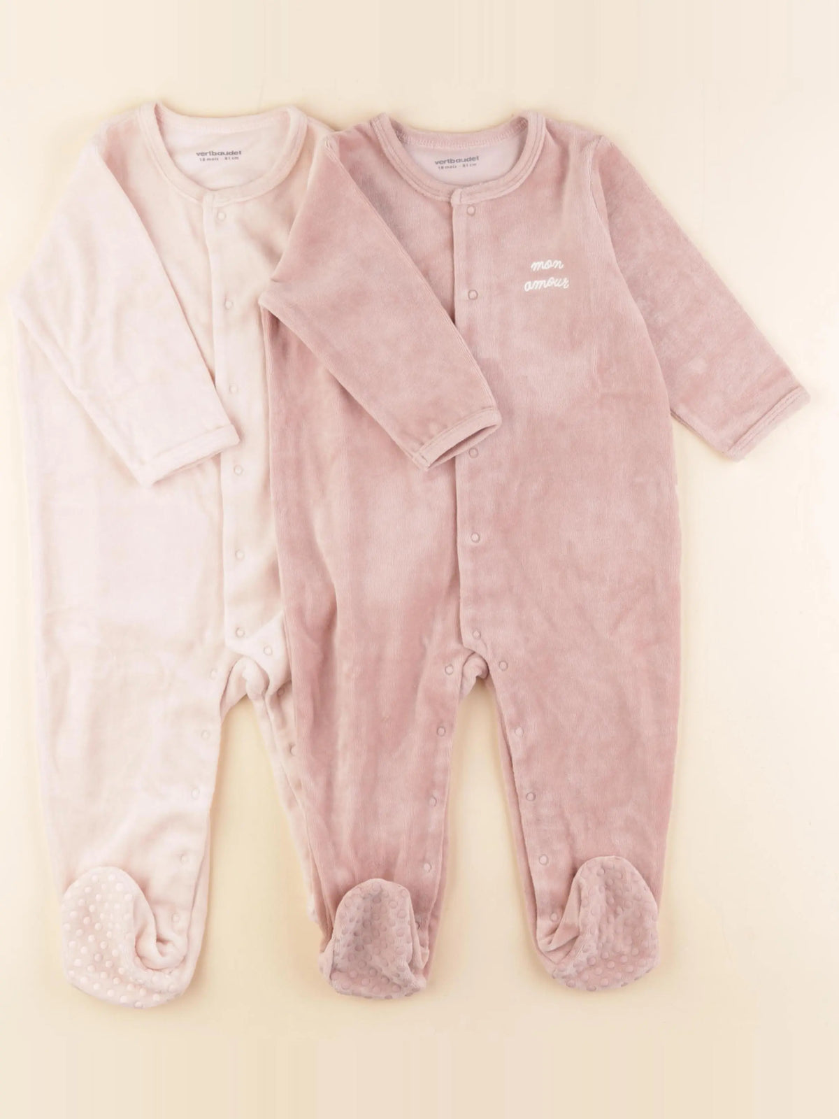 Vertbaudet - lot de 2 pyjamas velours rose - 18 mois
