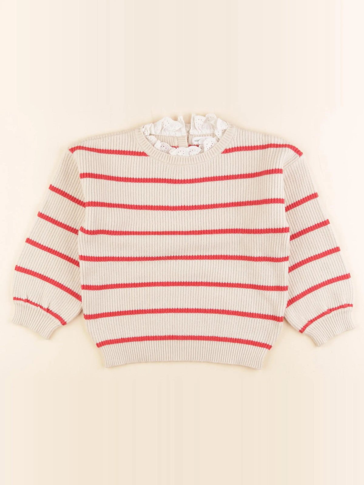 Vertbaudet - pull rouge, beige - 5 ans