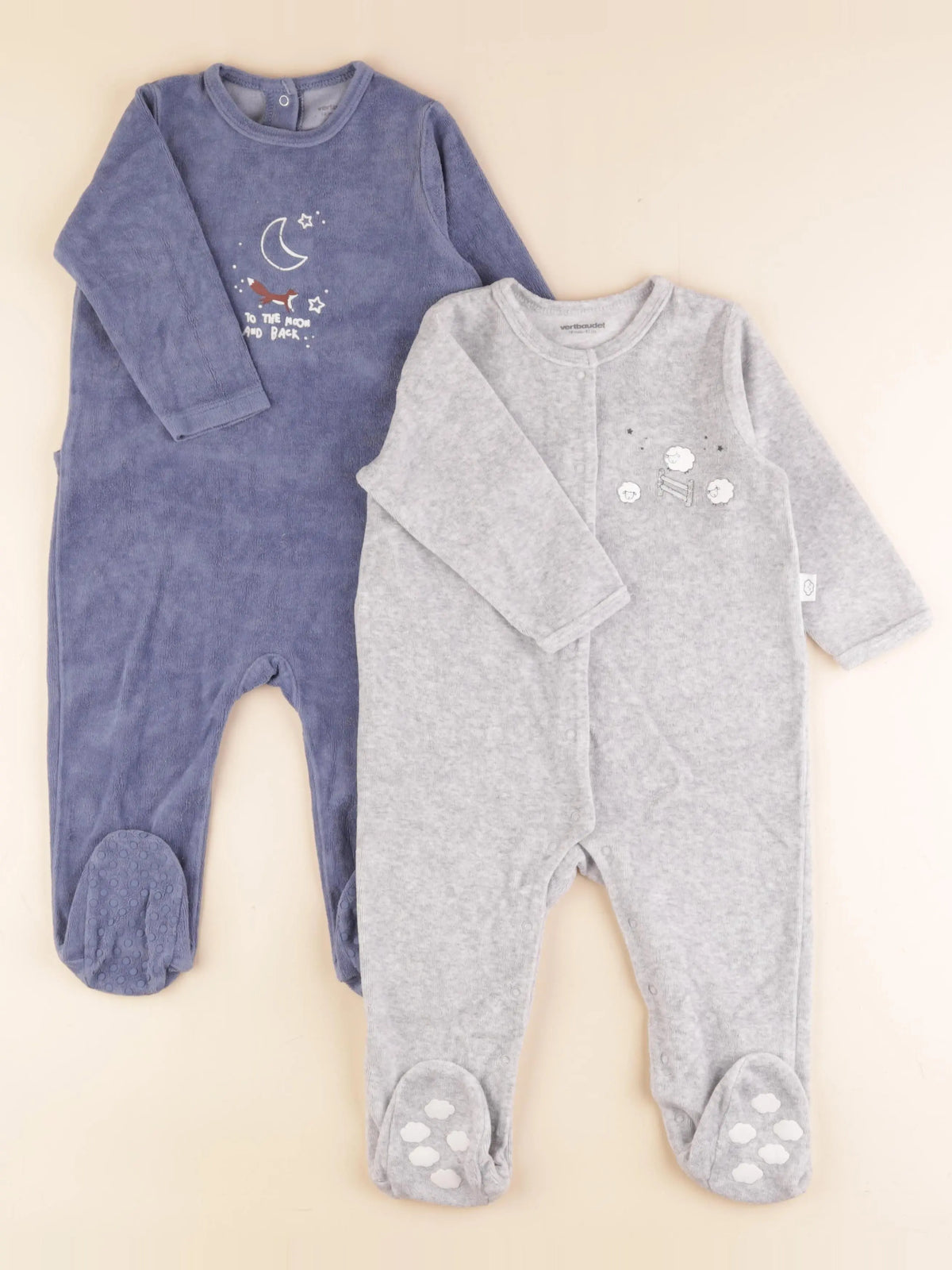 Vertbaudet - lot de 2 pyjamas velours bleu, gris - 18 mois