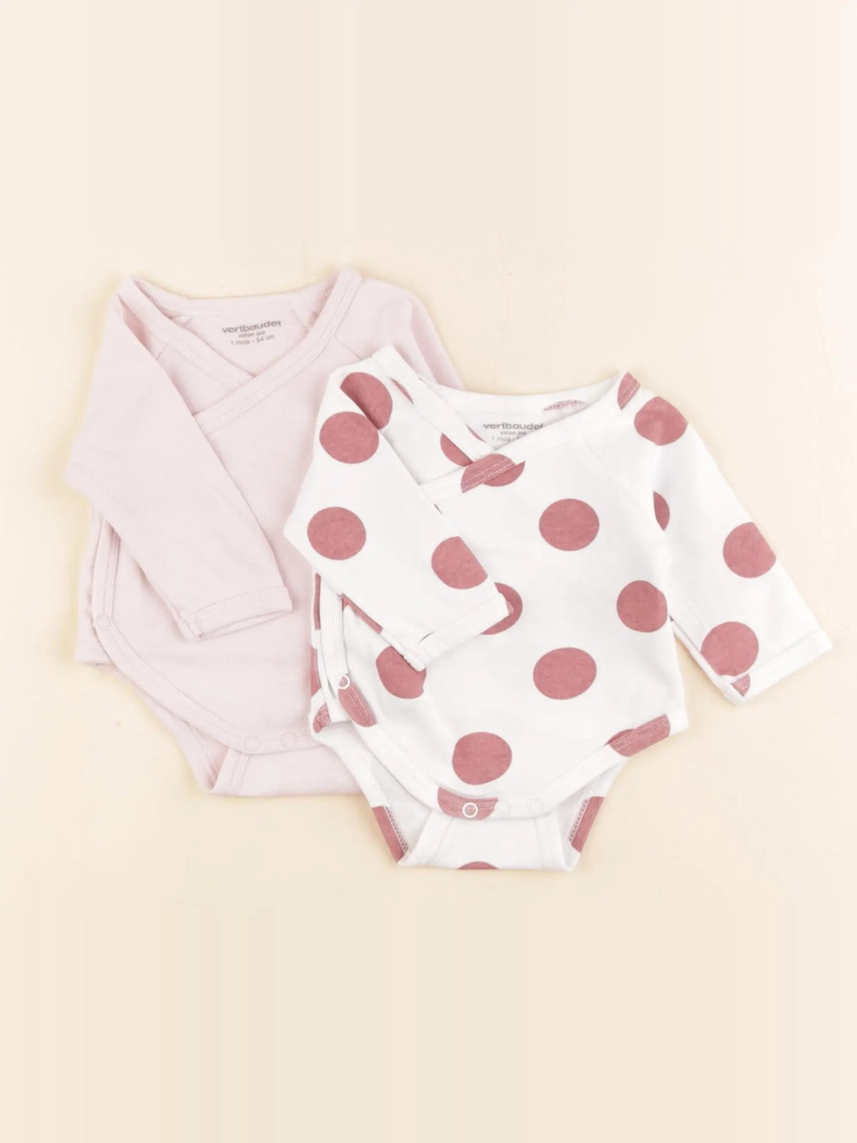 Vertbaudet - lot de 2 bodies en coton blanc, rose - 1 mois