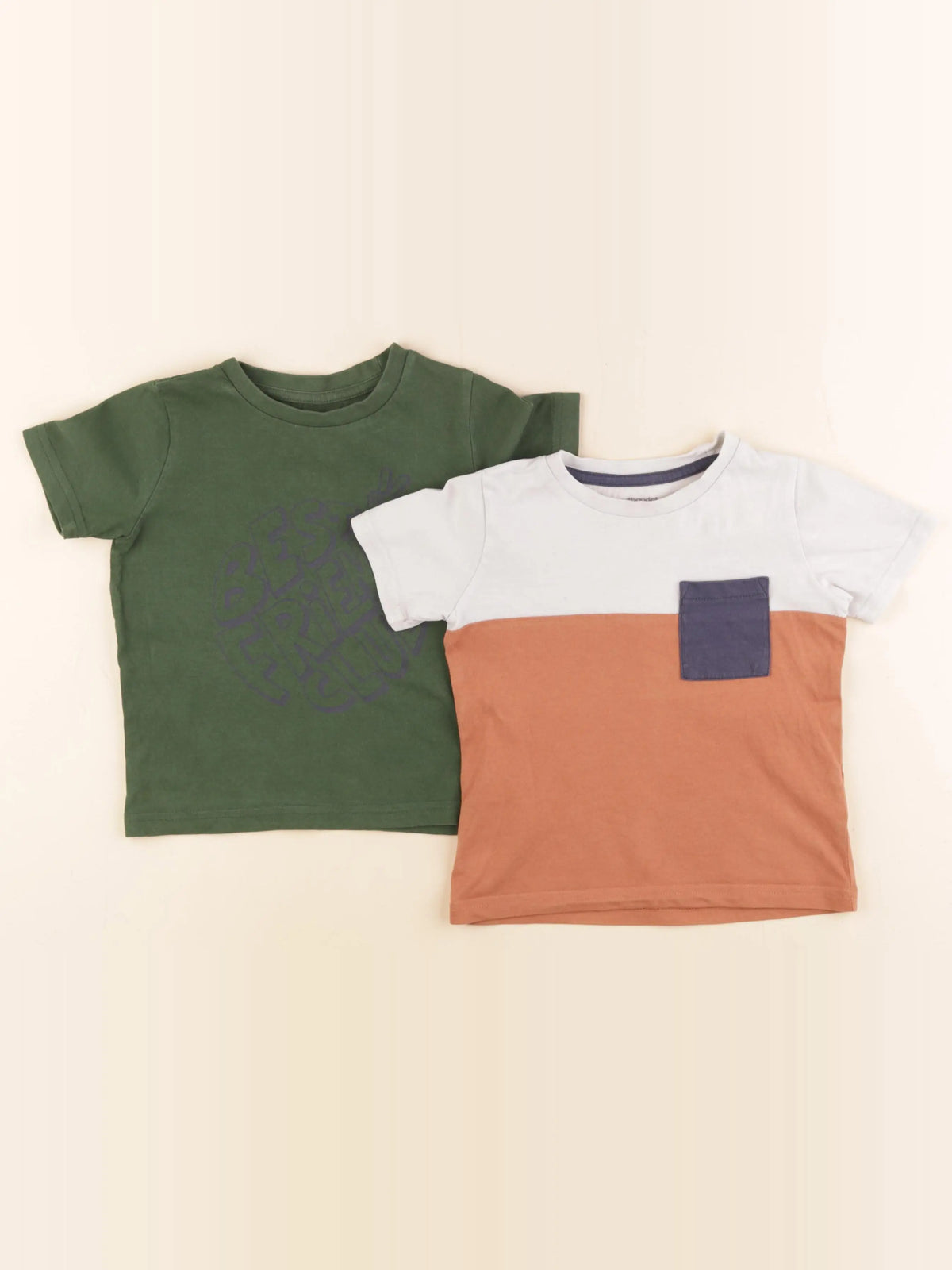 Vertbaudet - lot de 2 tee-shirts vert, beige - 2 ans