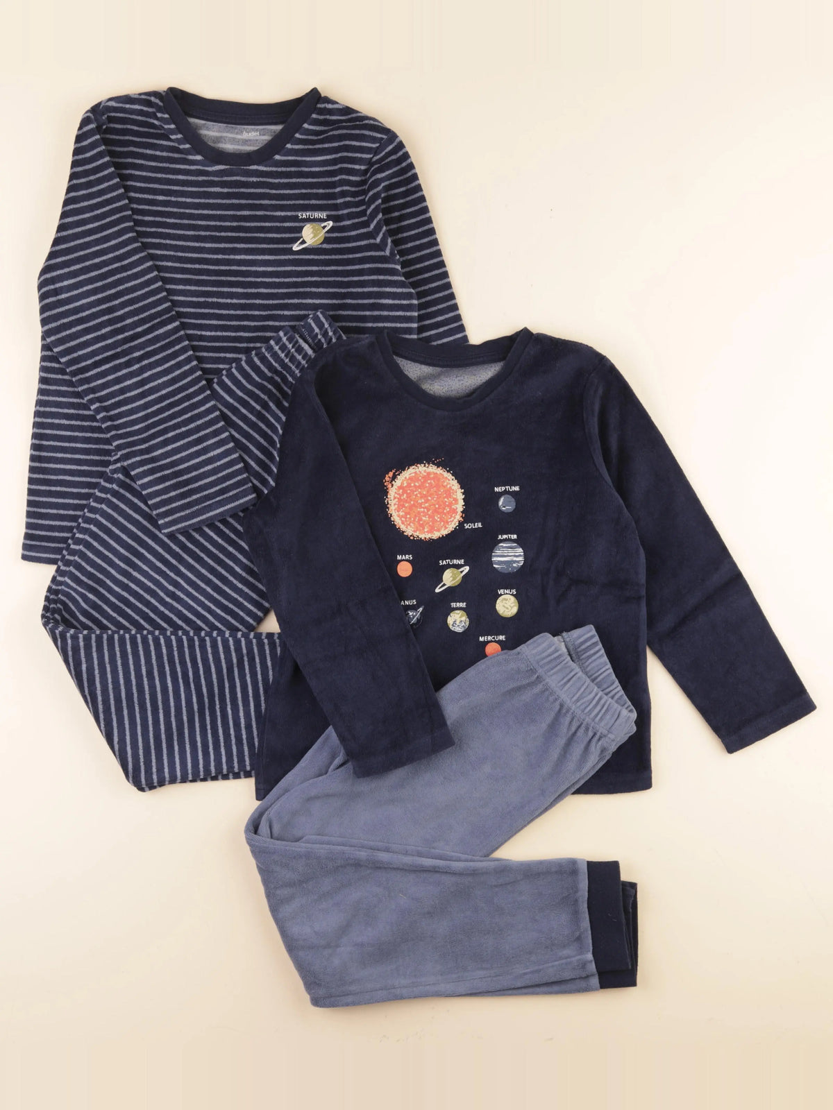 Vertbaudet - lot de 2 pyjamas velours bleu - 8 ans