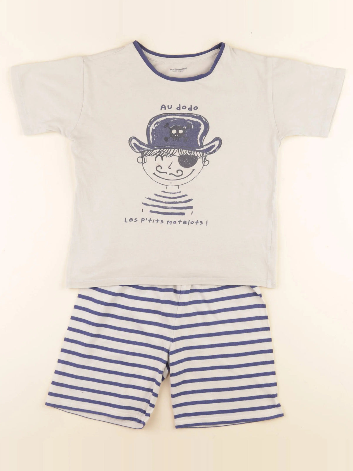 Vertbaudet - pyjama coton bleu, beige - 6 ans