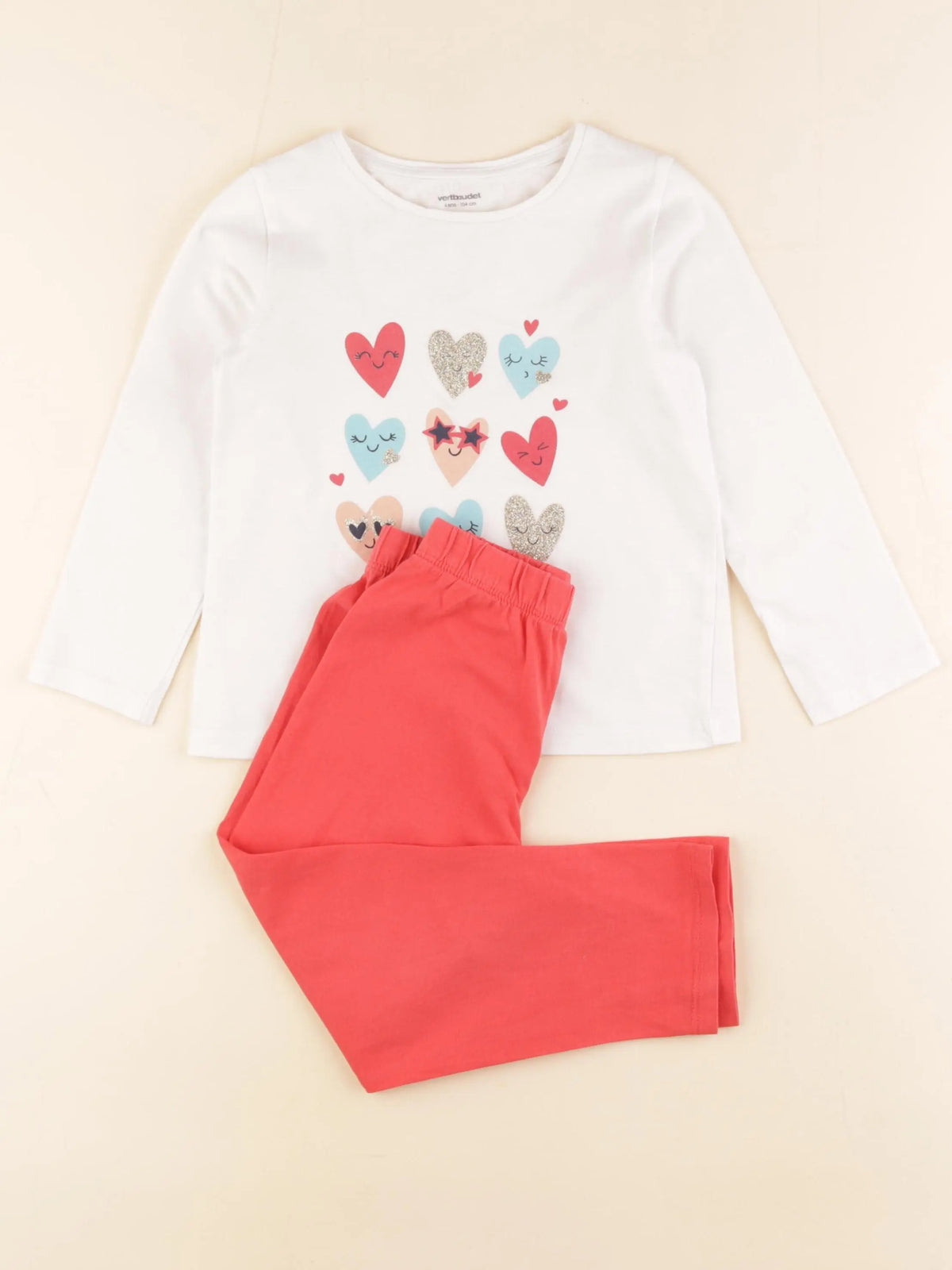 Vertbaudet - pyjama coton blanc, rose - 4 ans